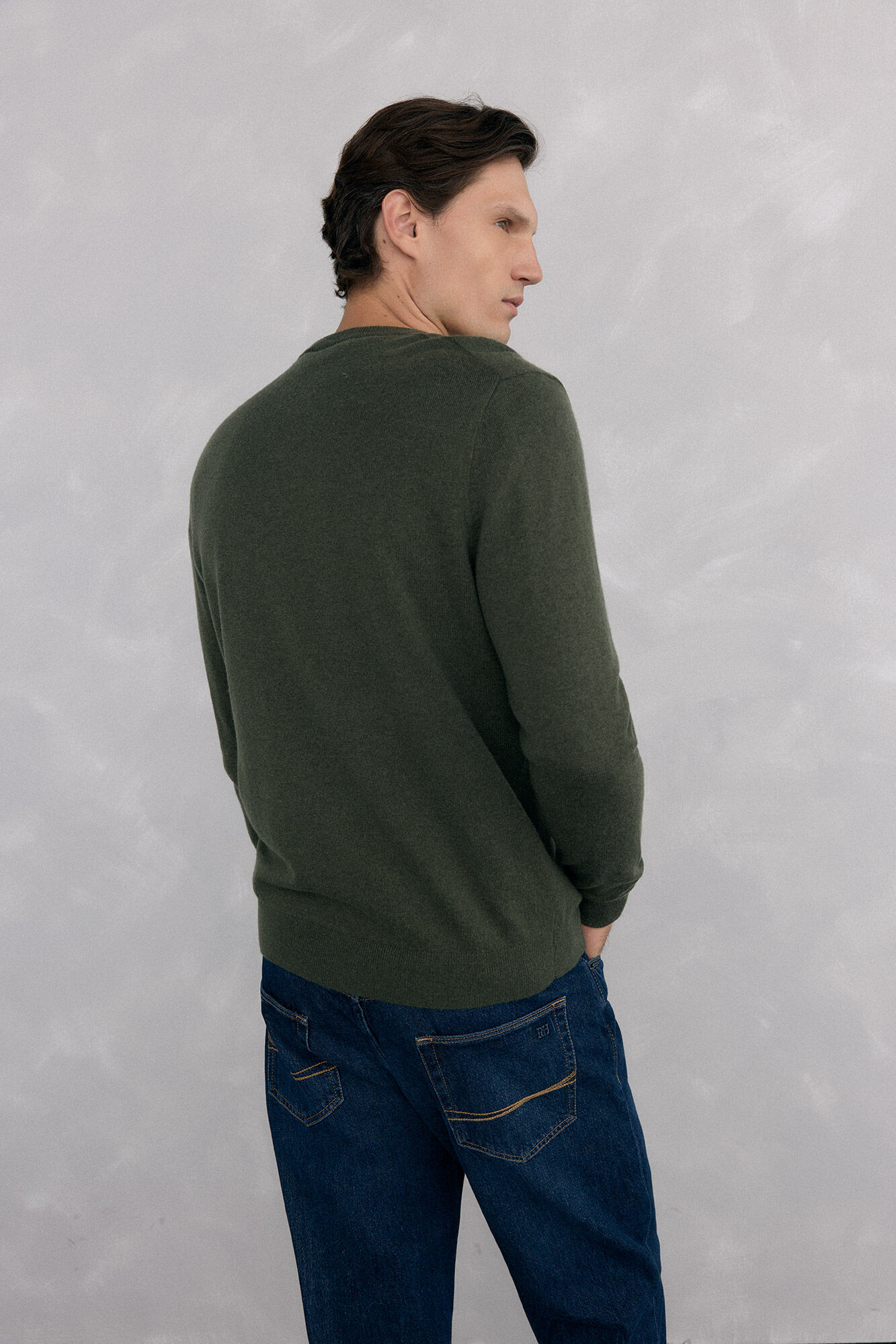 Pedro del Hierro Merino wool and cashmere crew neck sweater Green
