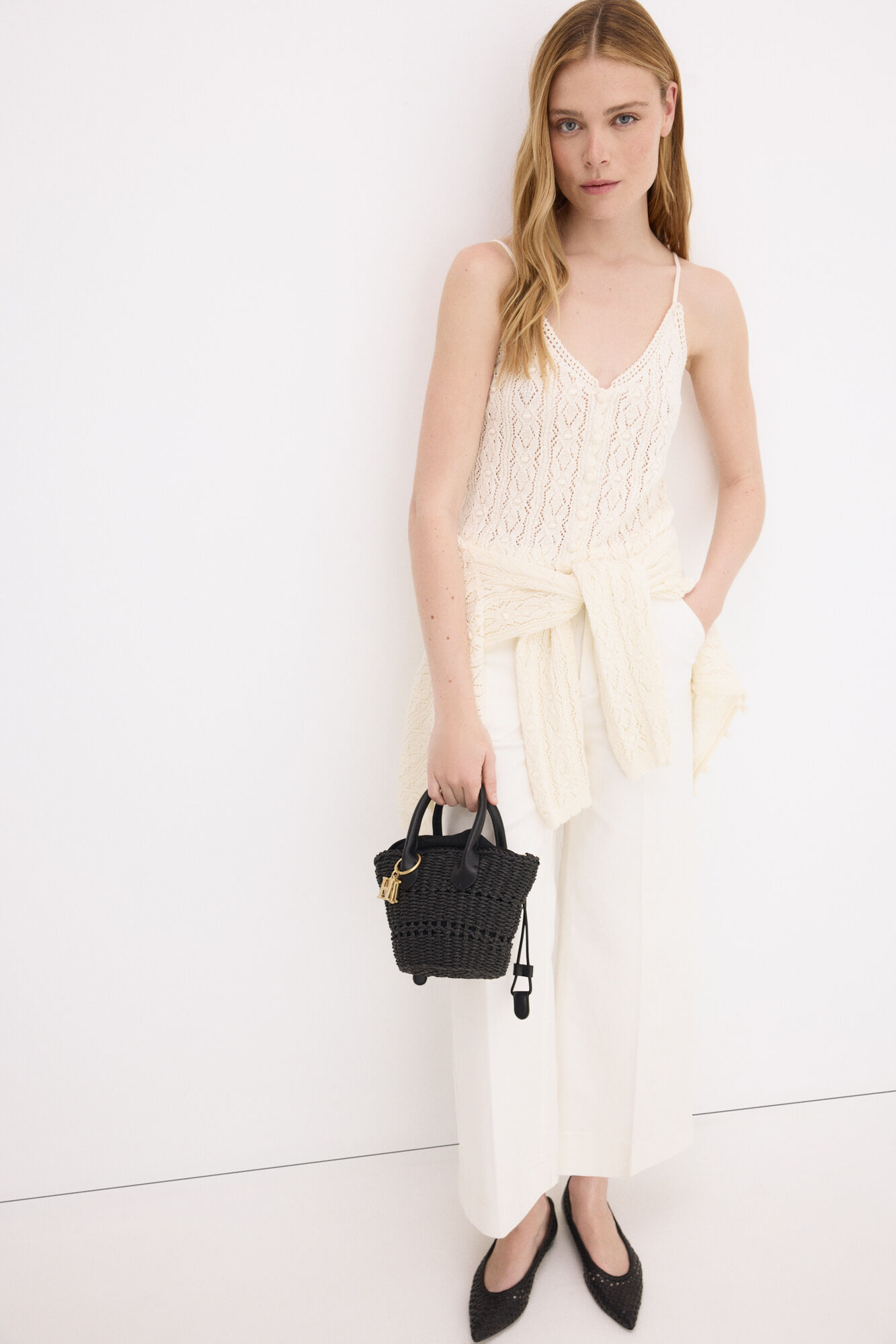 Pedro del Hierro Top de malha rendada de al&ccedil;as