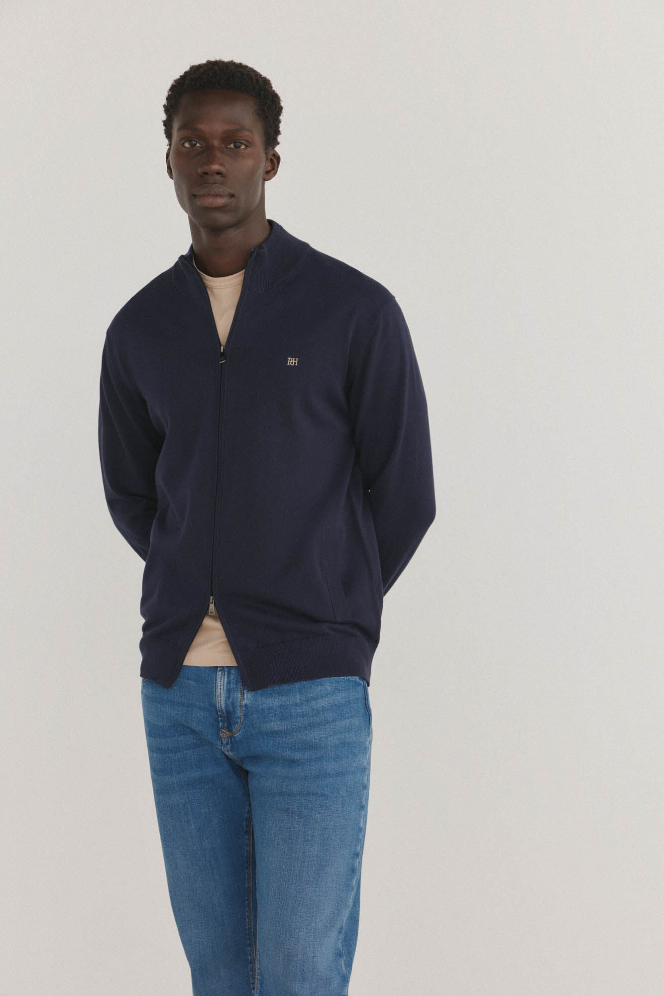 Pedro del Hierro Cardig&atilde; fino de algod&atilde;o premium com fecho-&eacute;clair Azul