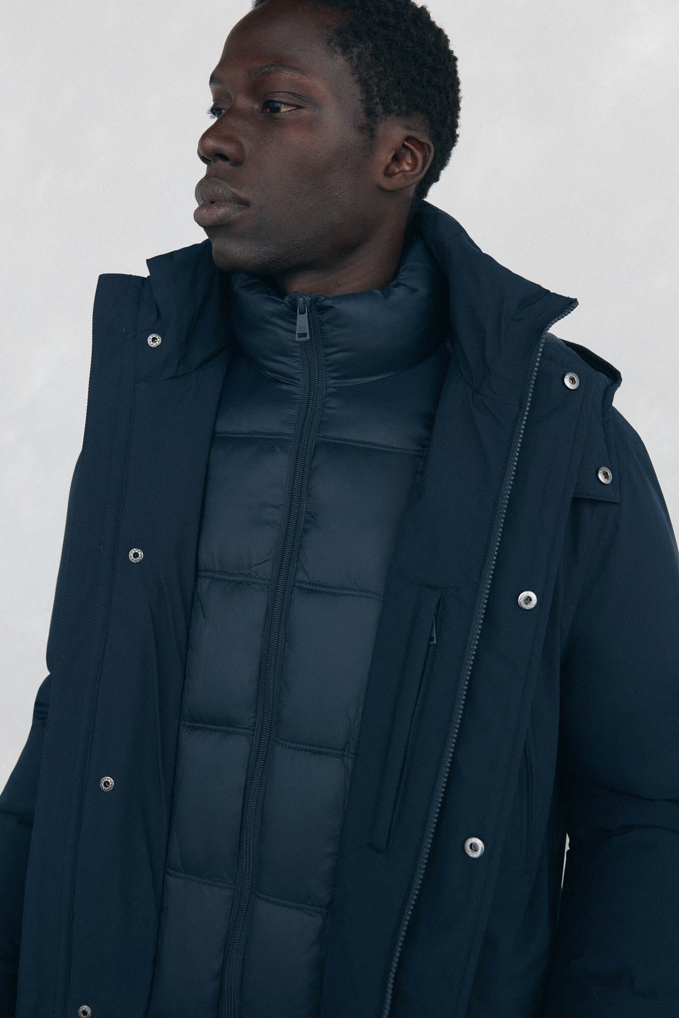Pedro del Hierro Long parka with hood and views Blue