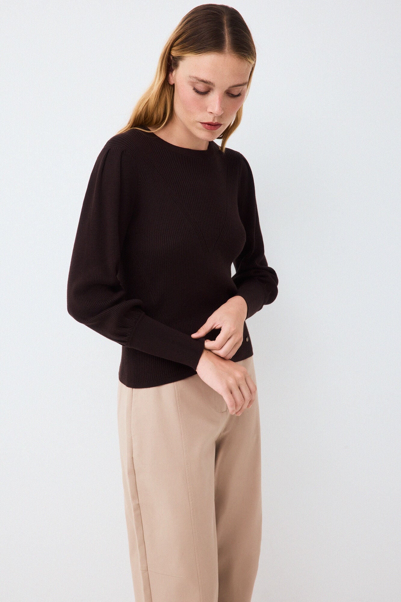 Pedro del Hierro Puffed sleeve ribbed jumper