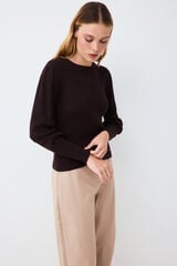 Pedro del Hierro Puffed sleeve ribbed jumper Brown