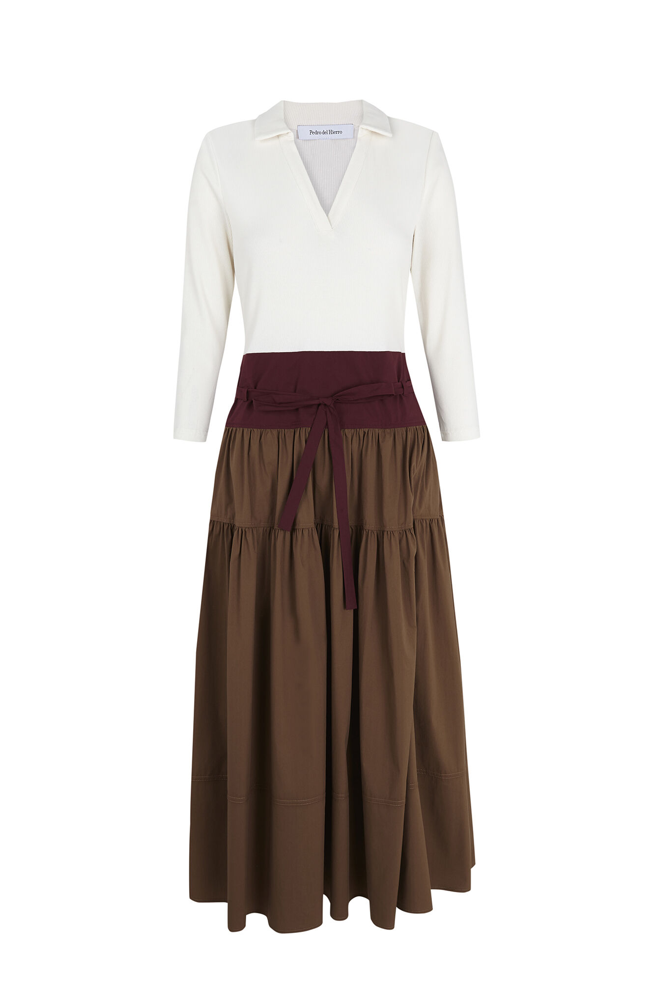 Pedro del Hierro Vestido combinado manga tr&ecirc;s quartos Marrom