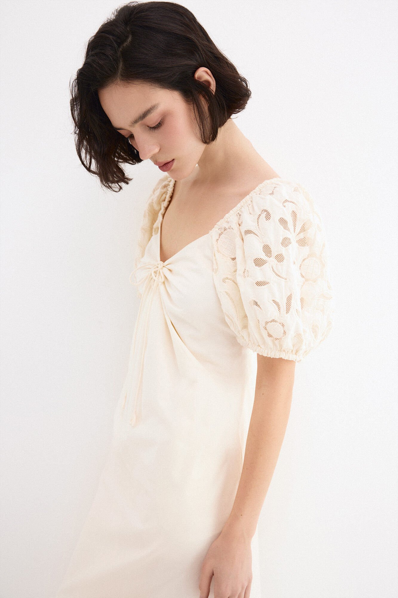 Pedro del Hierro Embroidered sleeve midi dress White