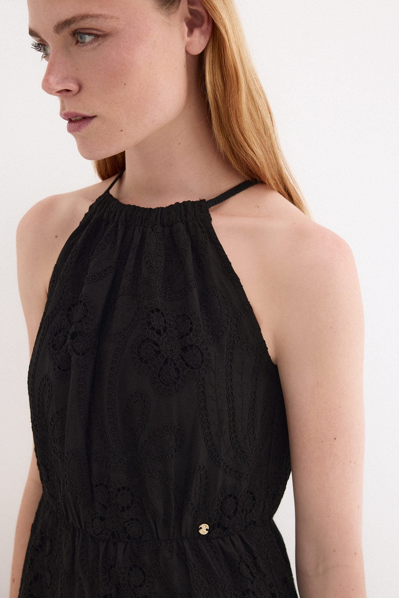 Pedro del Hierro Floral cotton halterneck dress Black