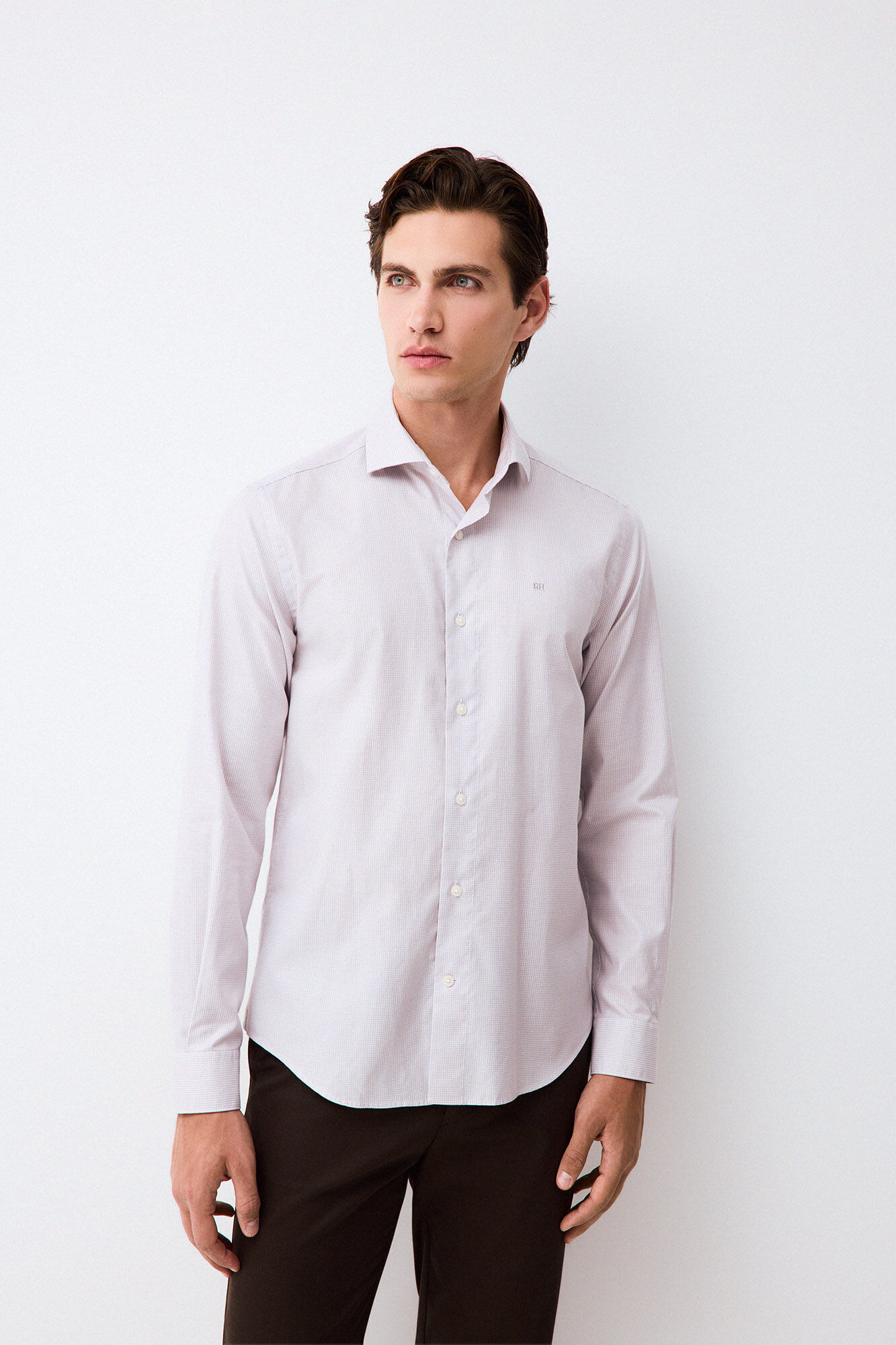Pedro del Hierro Micro check non-iron + anti-stain slim fit dress shirt