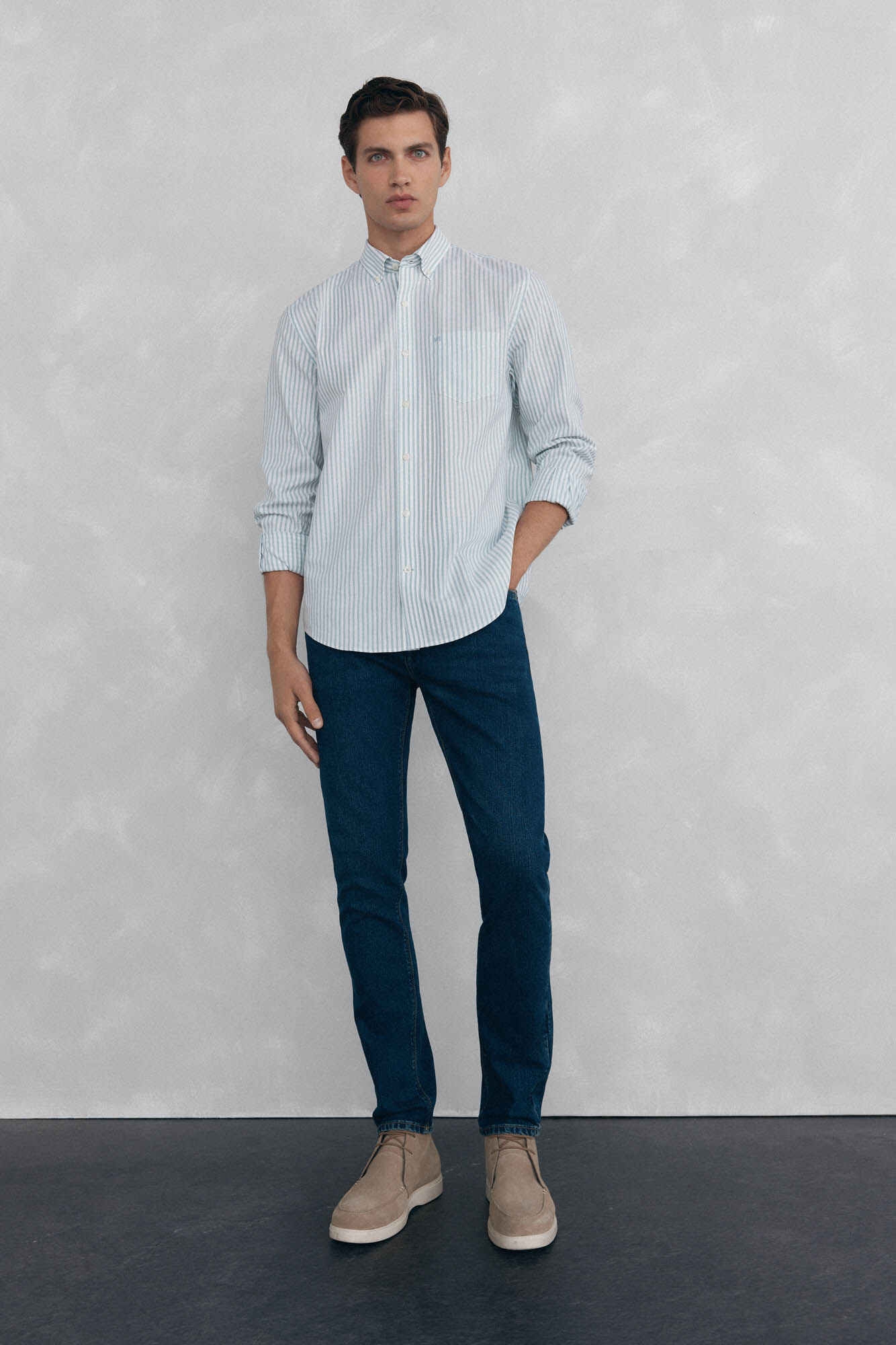 Pedro del Hierro Non iron oxford striped shirt Blue