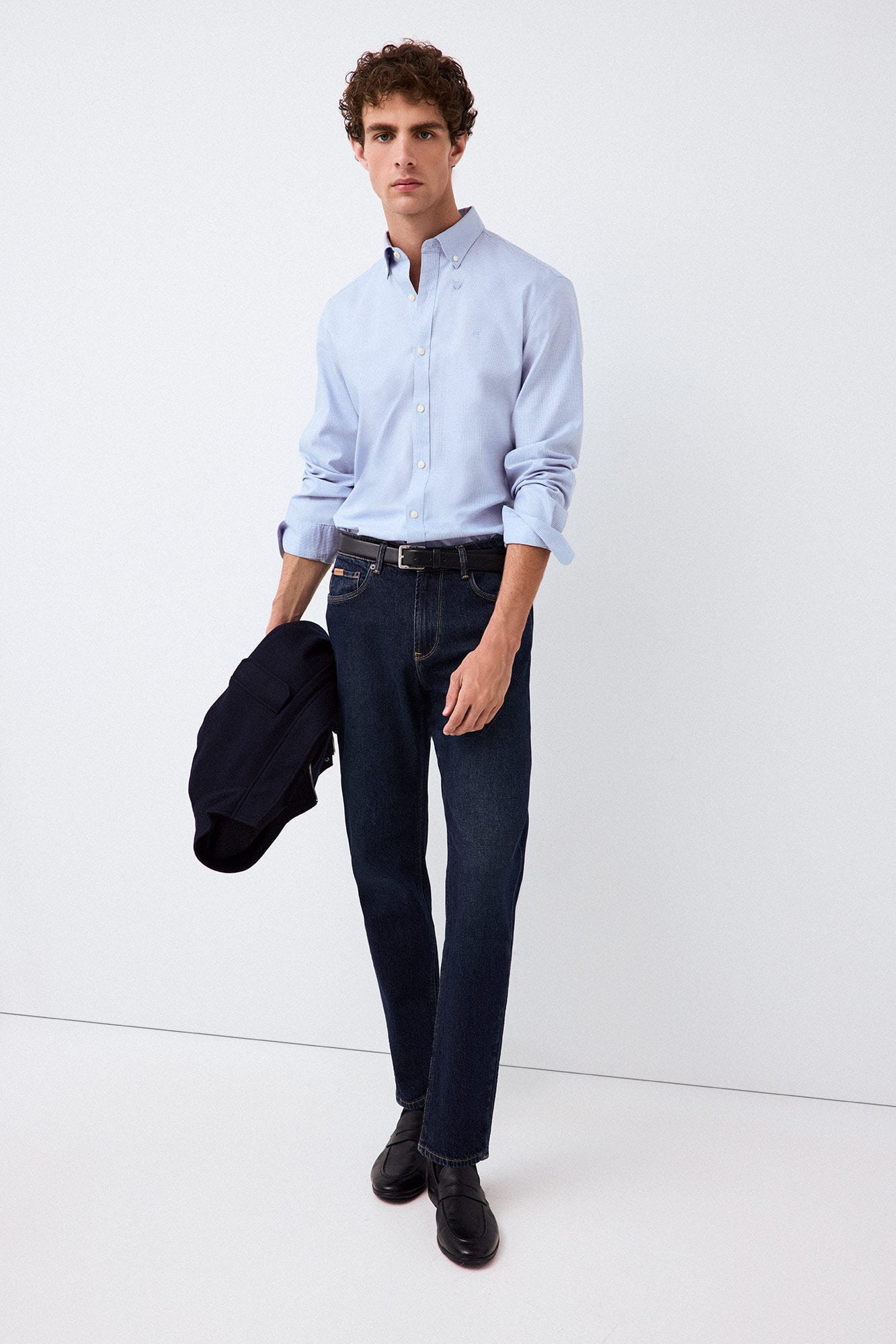 Pedro del Hierro Houndstooth micro shirt Blue
