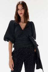 TFP by Tamara Falcó Taffeta blouse with bow or tie Black