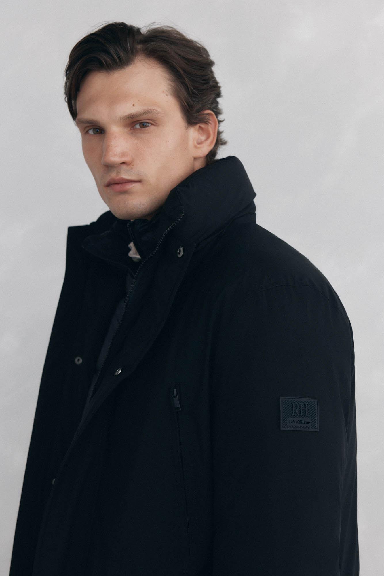 Pedro del Hierro Long parka with hood and views Black