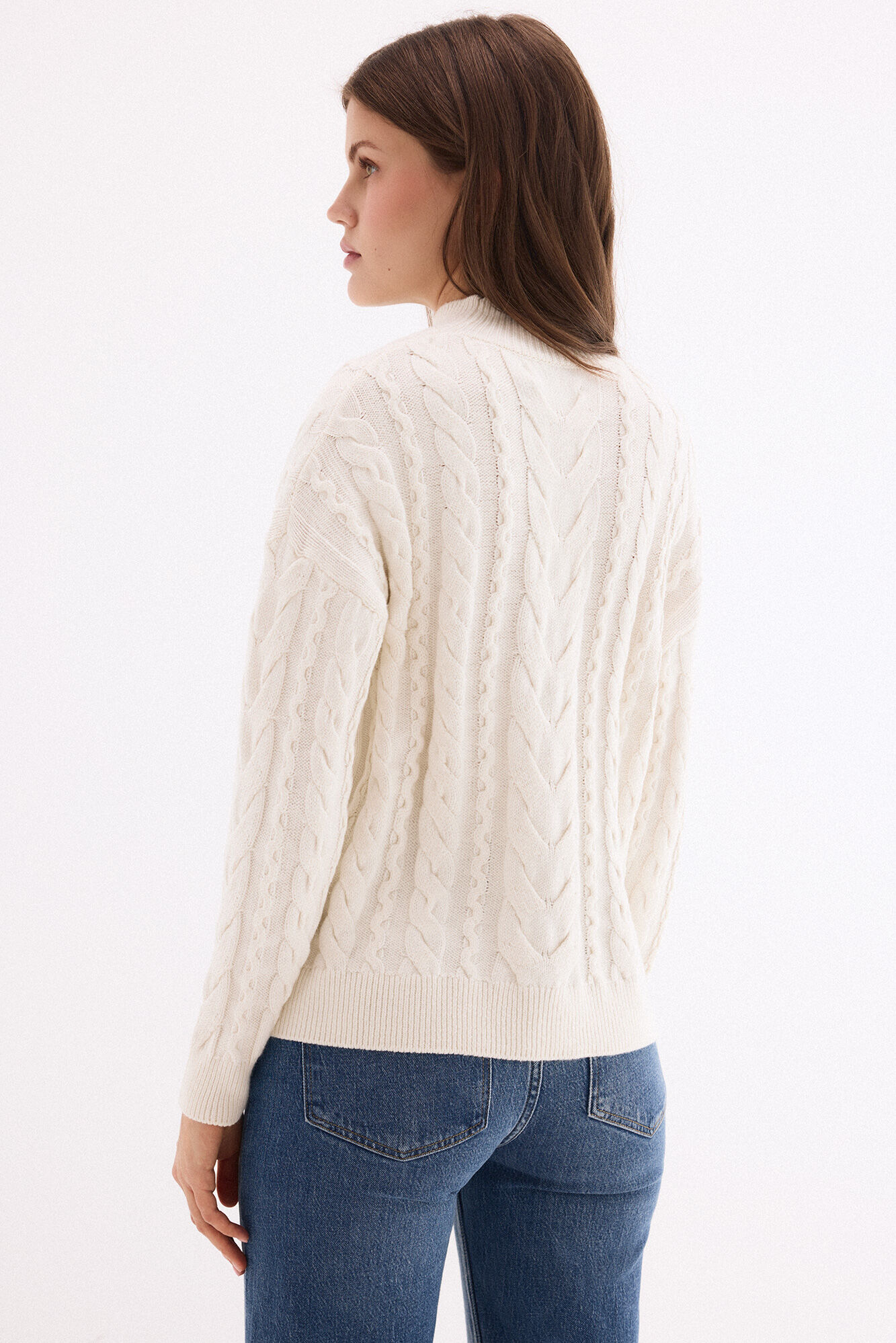 Pedro del Hierro Cross-knit roll neck jumper Beige