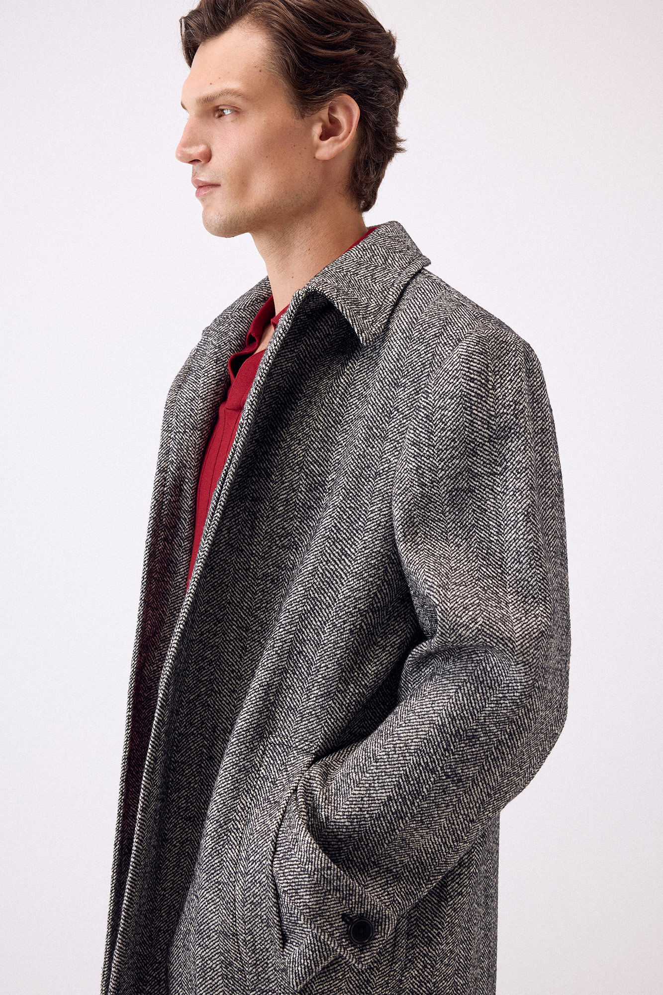 Pedro del Hierro Herringbone shirt collar herringbone coat Grey
