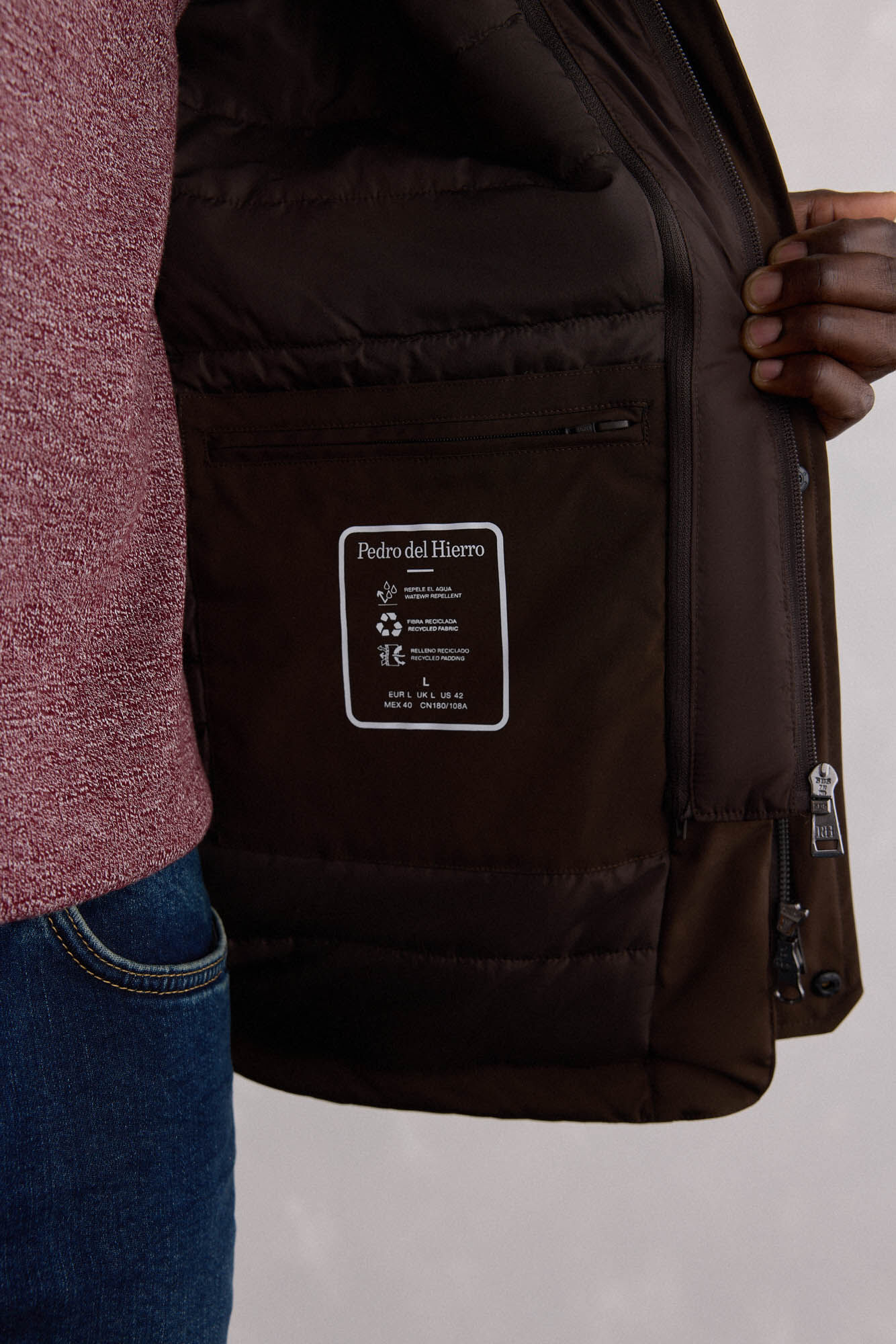 Pedro del Hierro Water-repellent zip fastening jacket Brown