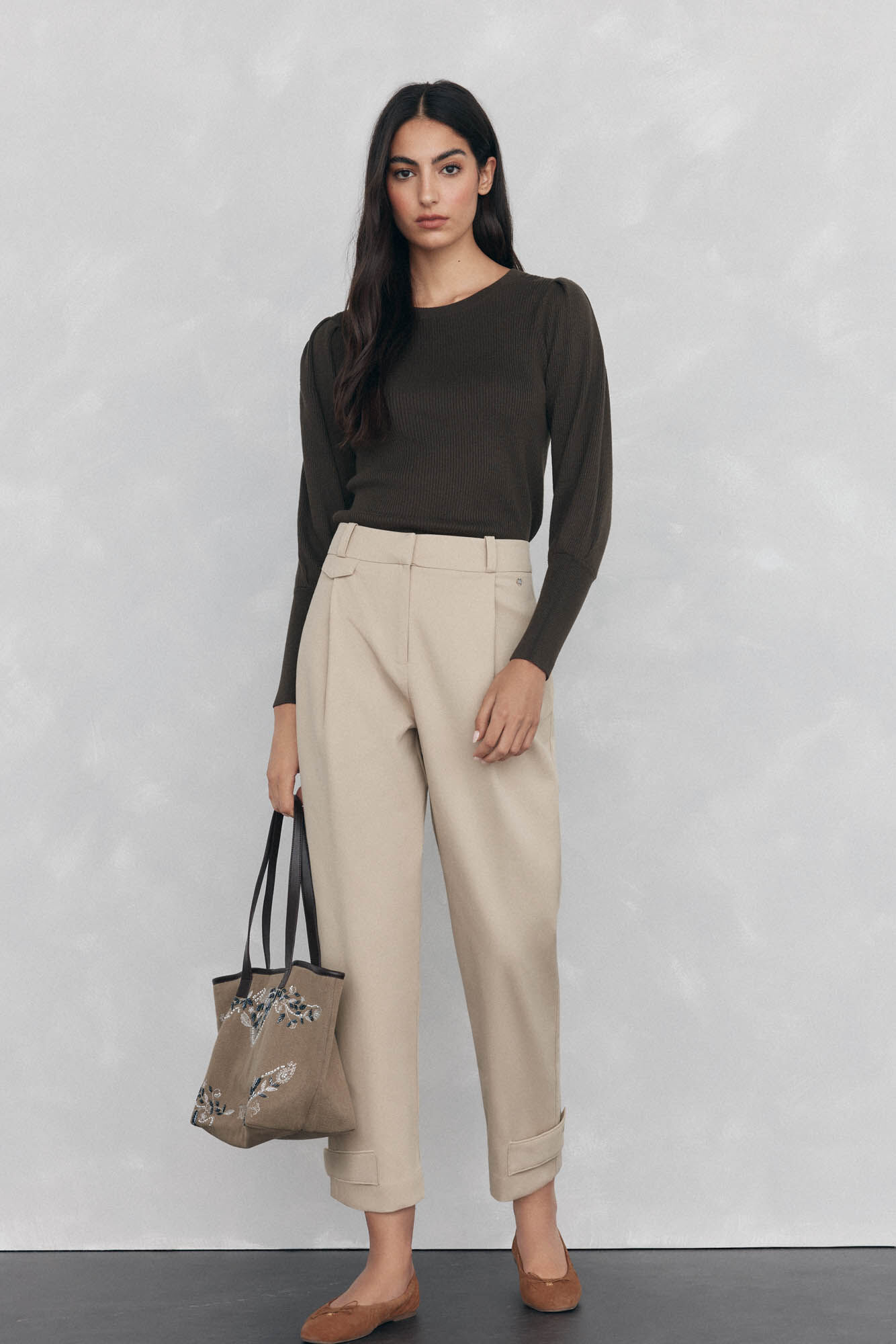 Pedro del Hierro Ribbed puffed-sleeve jumper Green