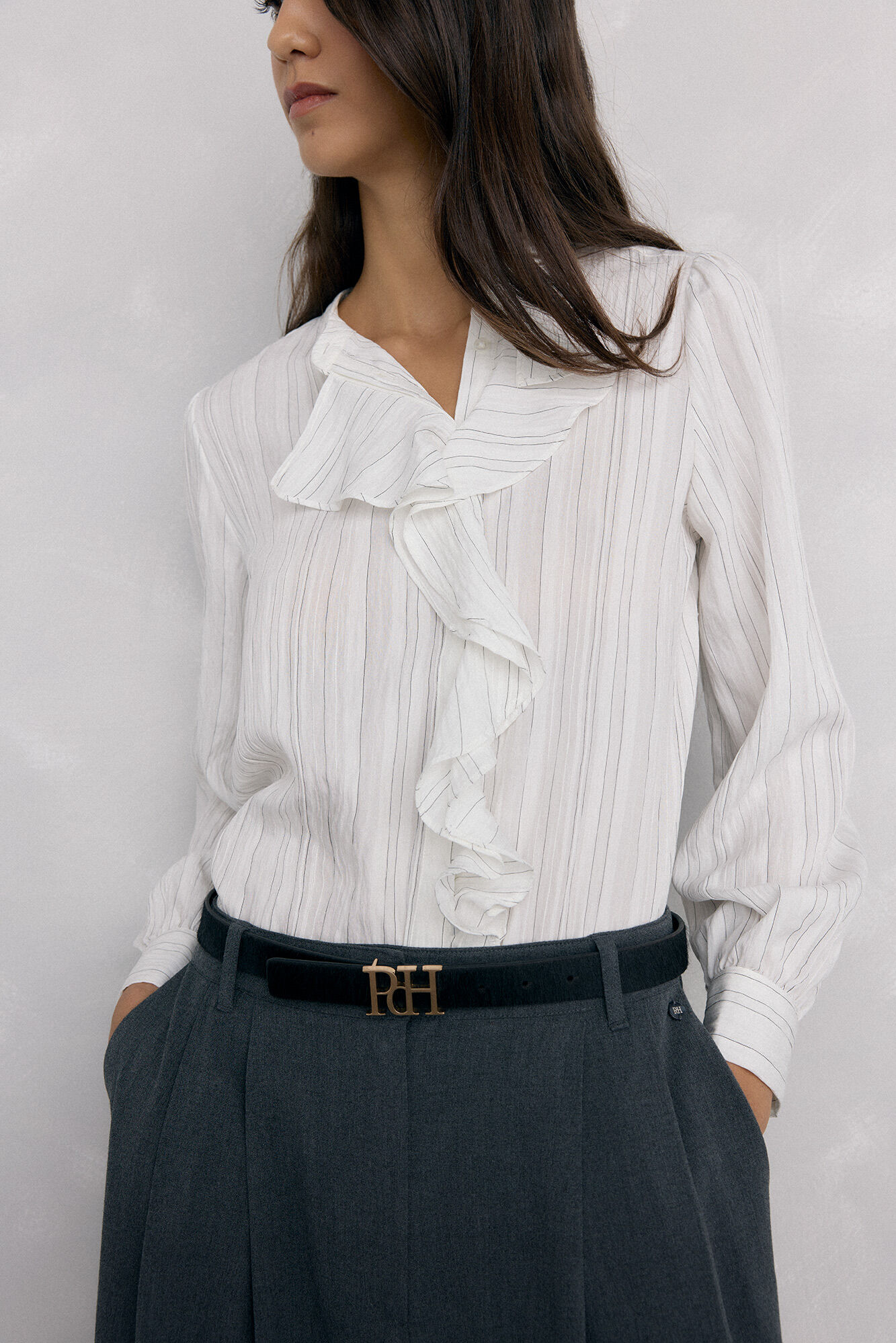 Pedro del Hierro striped blouse with ruffle Several