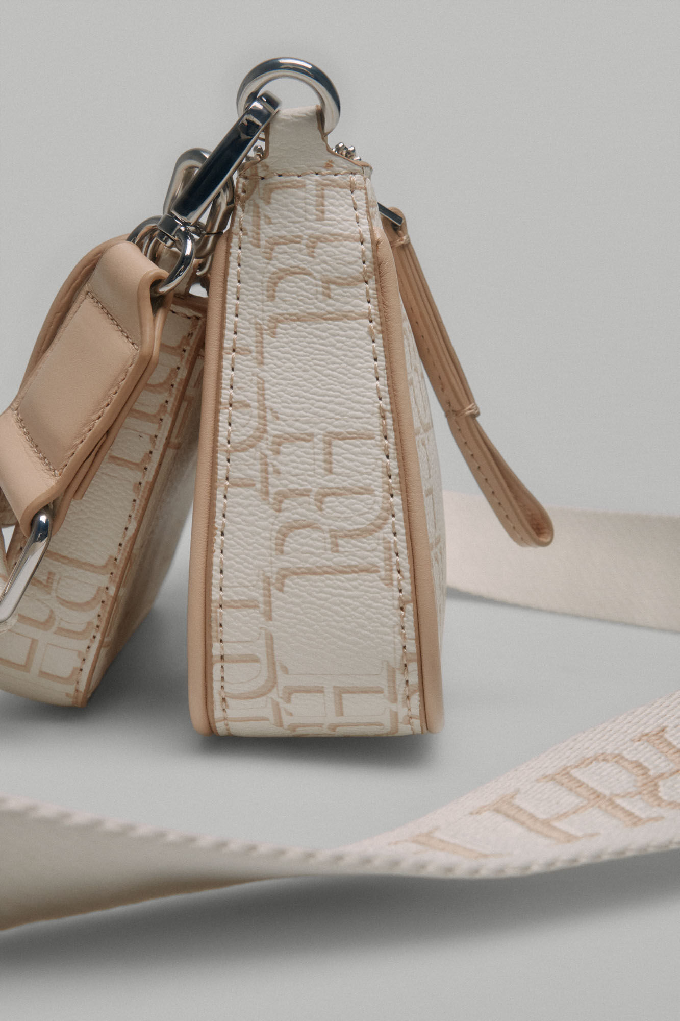 Pedro del Hierro Mini double crossbody bag with logo Beige