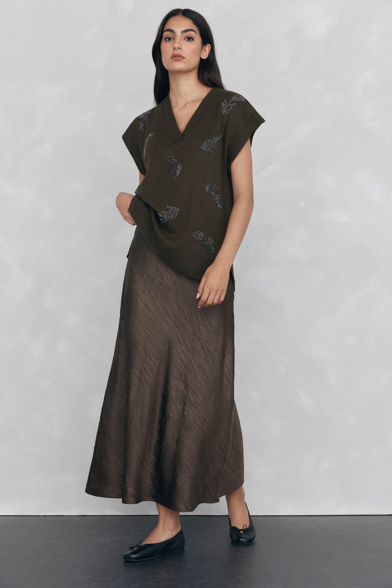 Pedro del Hierro Satin structured skirt Green