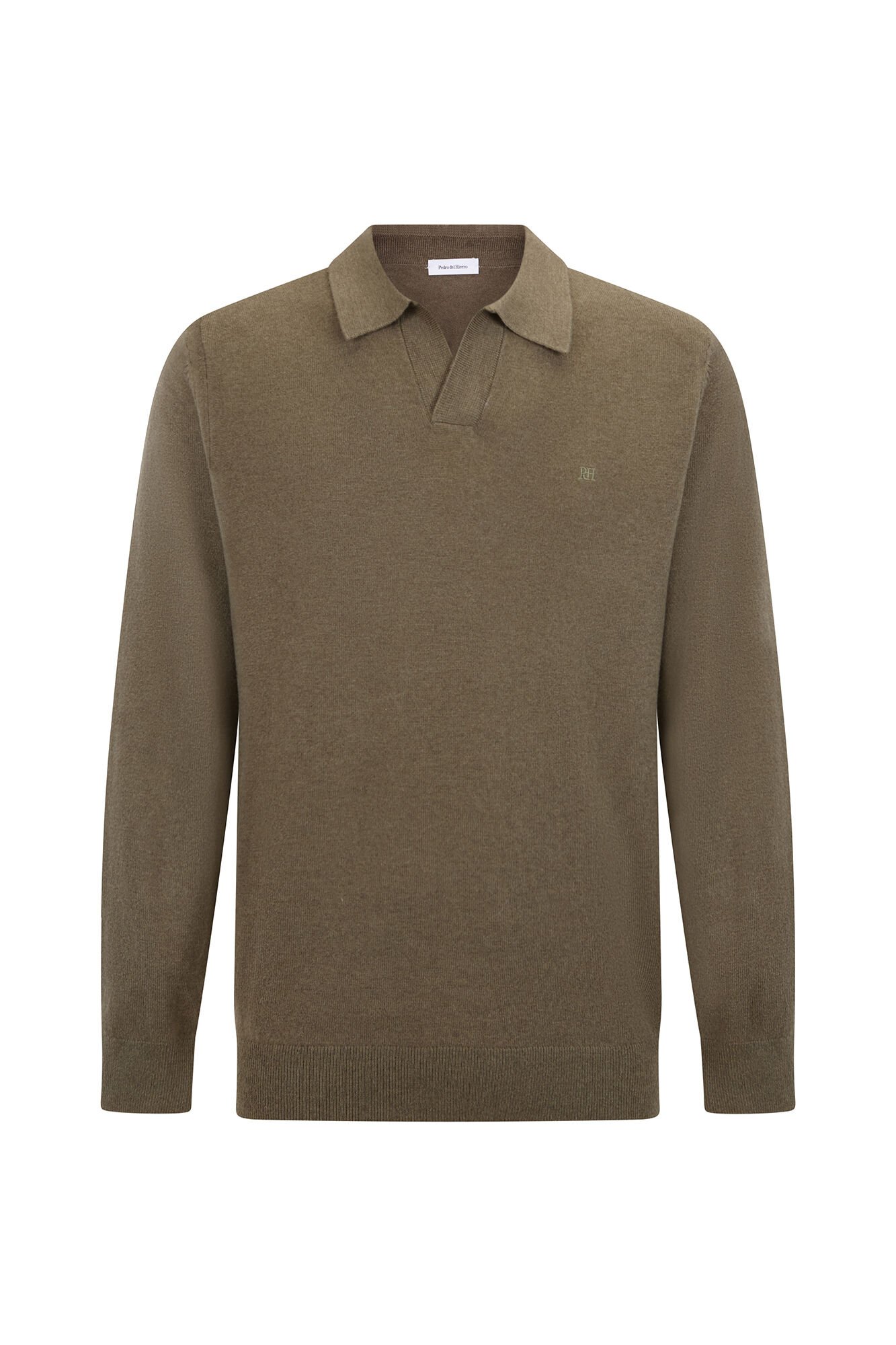 Pedro del Hierro Johnny neck sweater in merino wool and cashmere Green