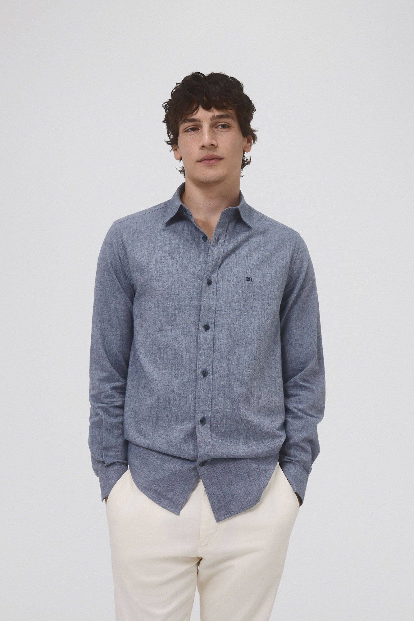 Pedro del Hierro Smooth cashmere touch twill shirt Blue