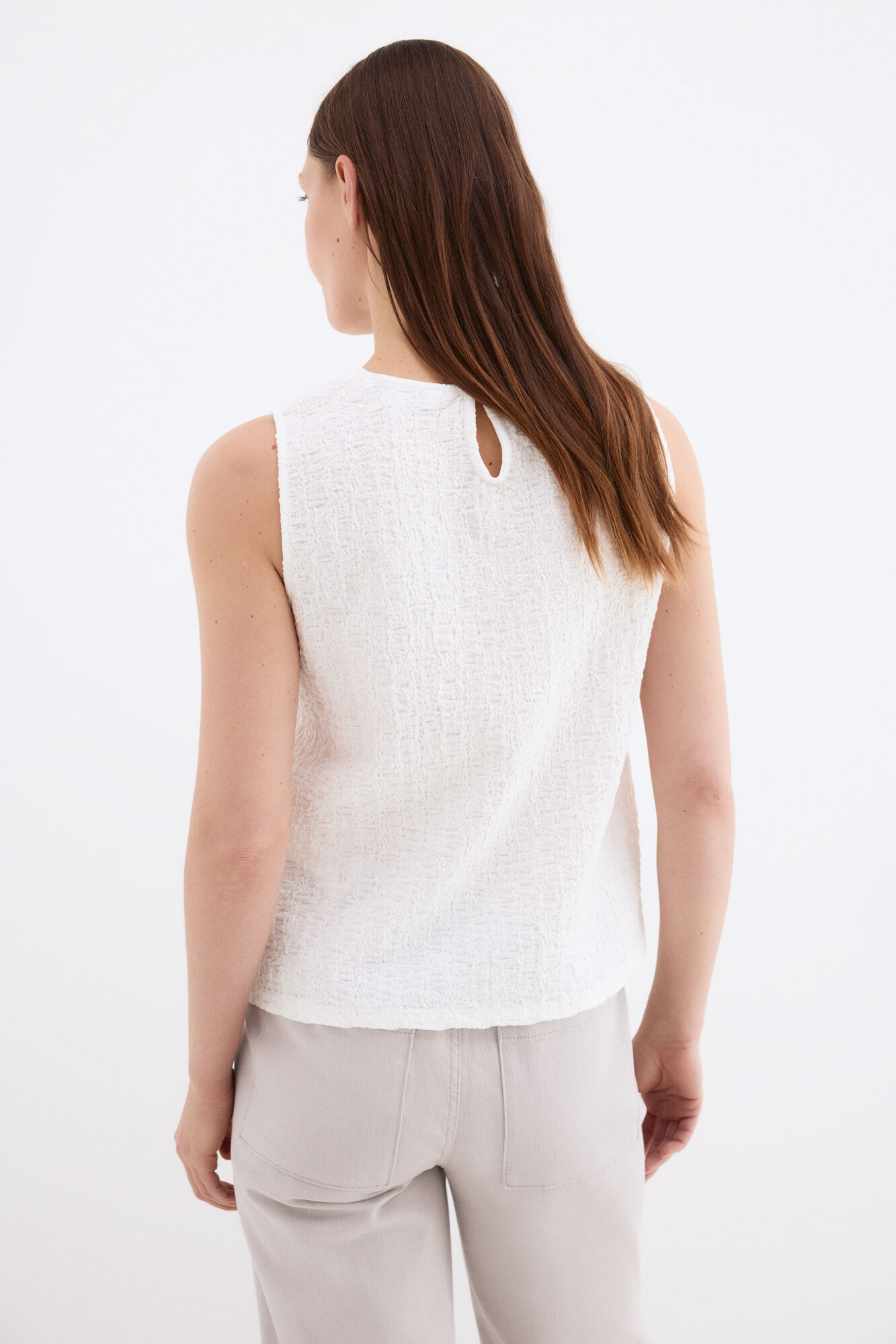 Pedro del Hierro Wrinkled fabric sleeveless top Ecru