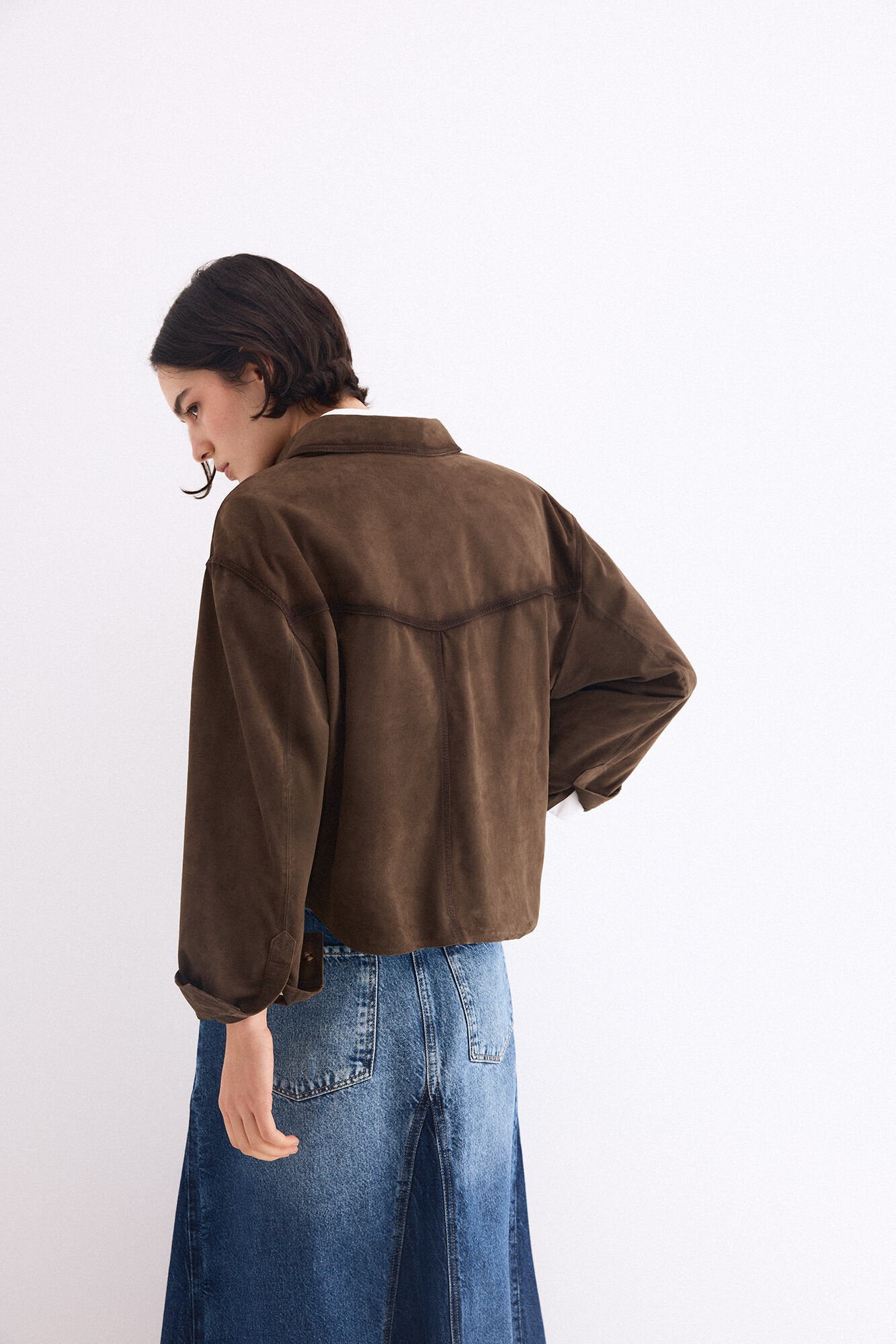 Pedro del Hierro Suede cropped jacket Green