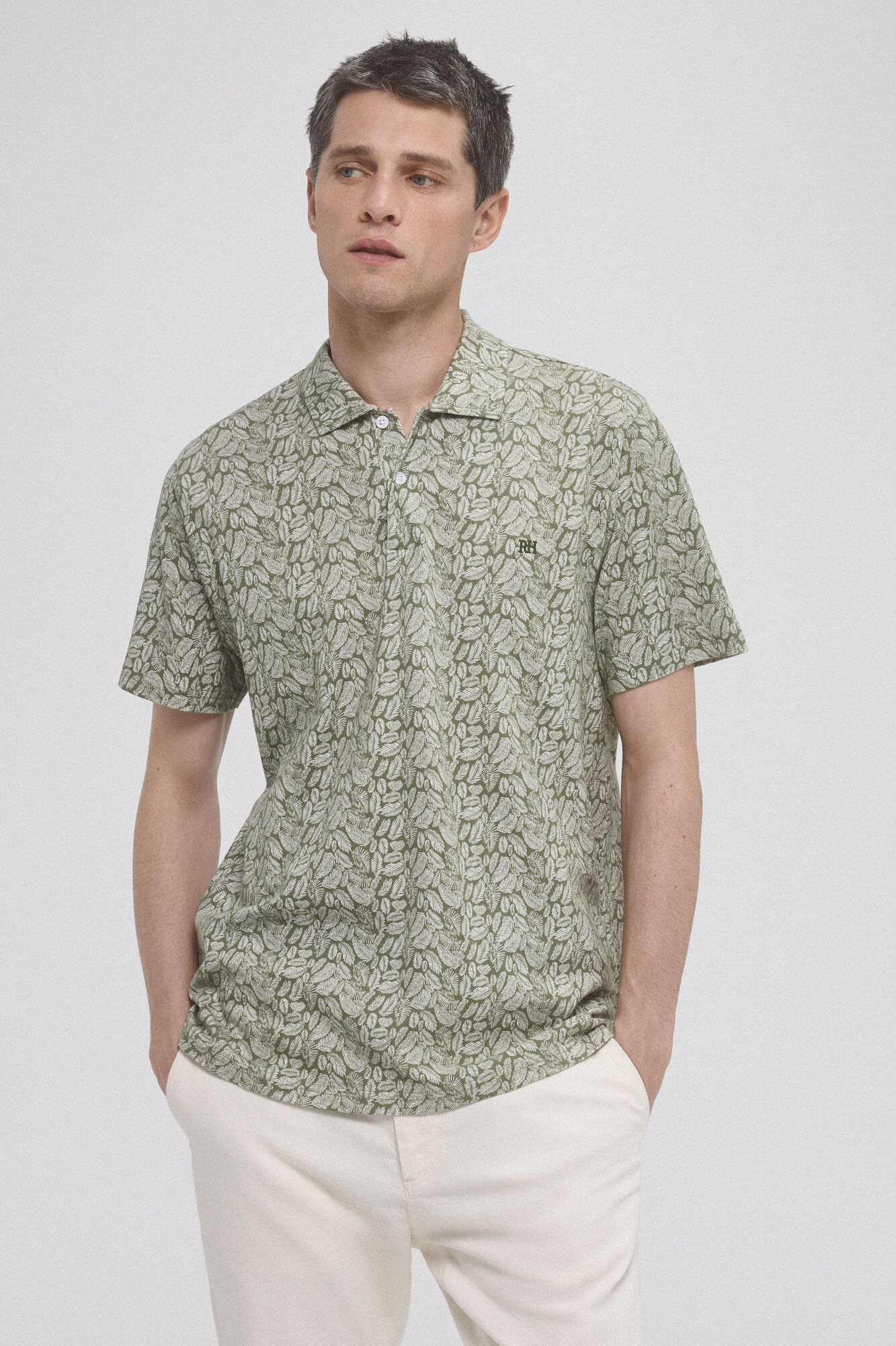 Pedro del Hierro Leaf print polo shirt Green