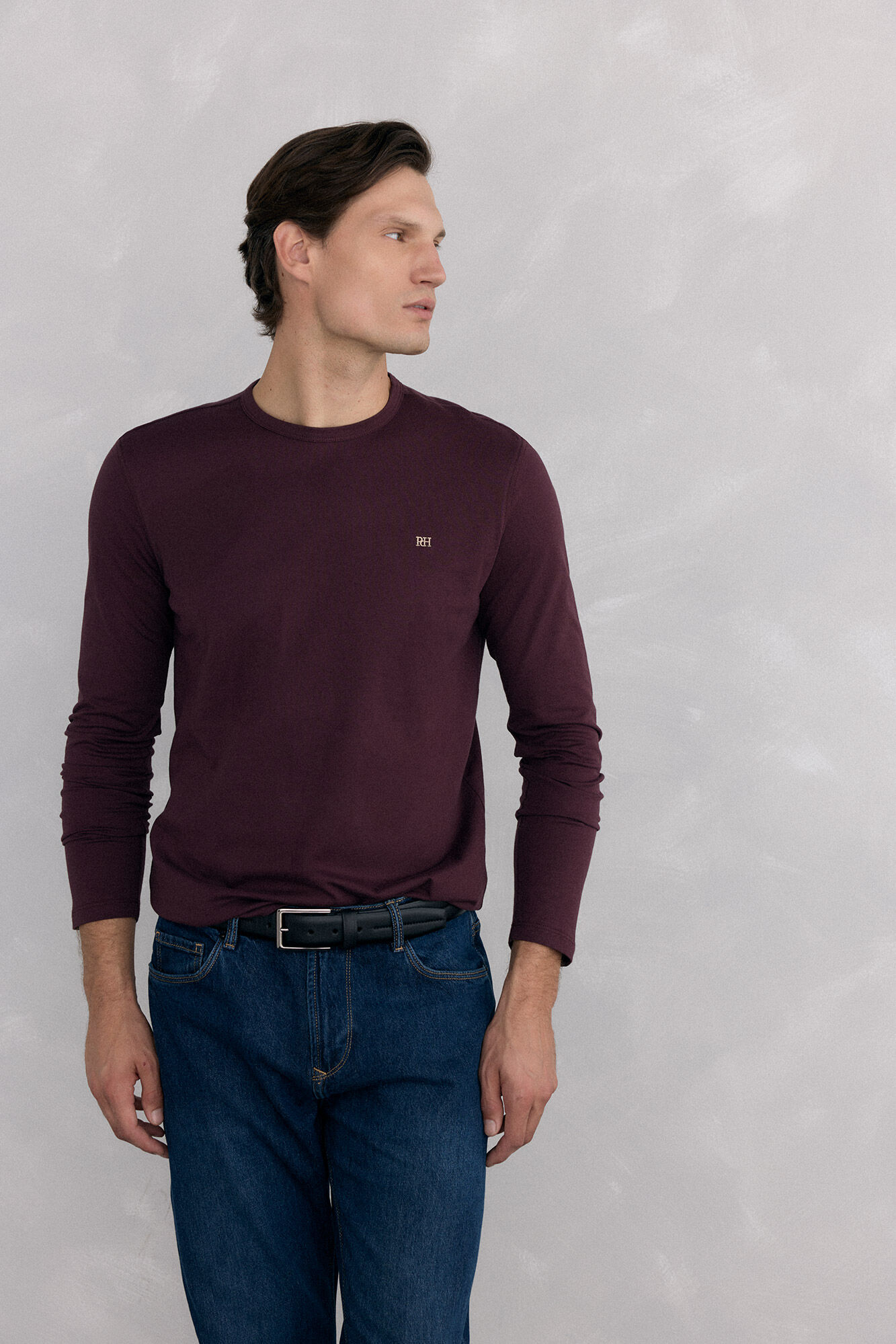 Pedro del Hierro Long-sleeved basic T-shirt Burgundy