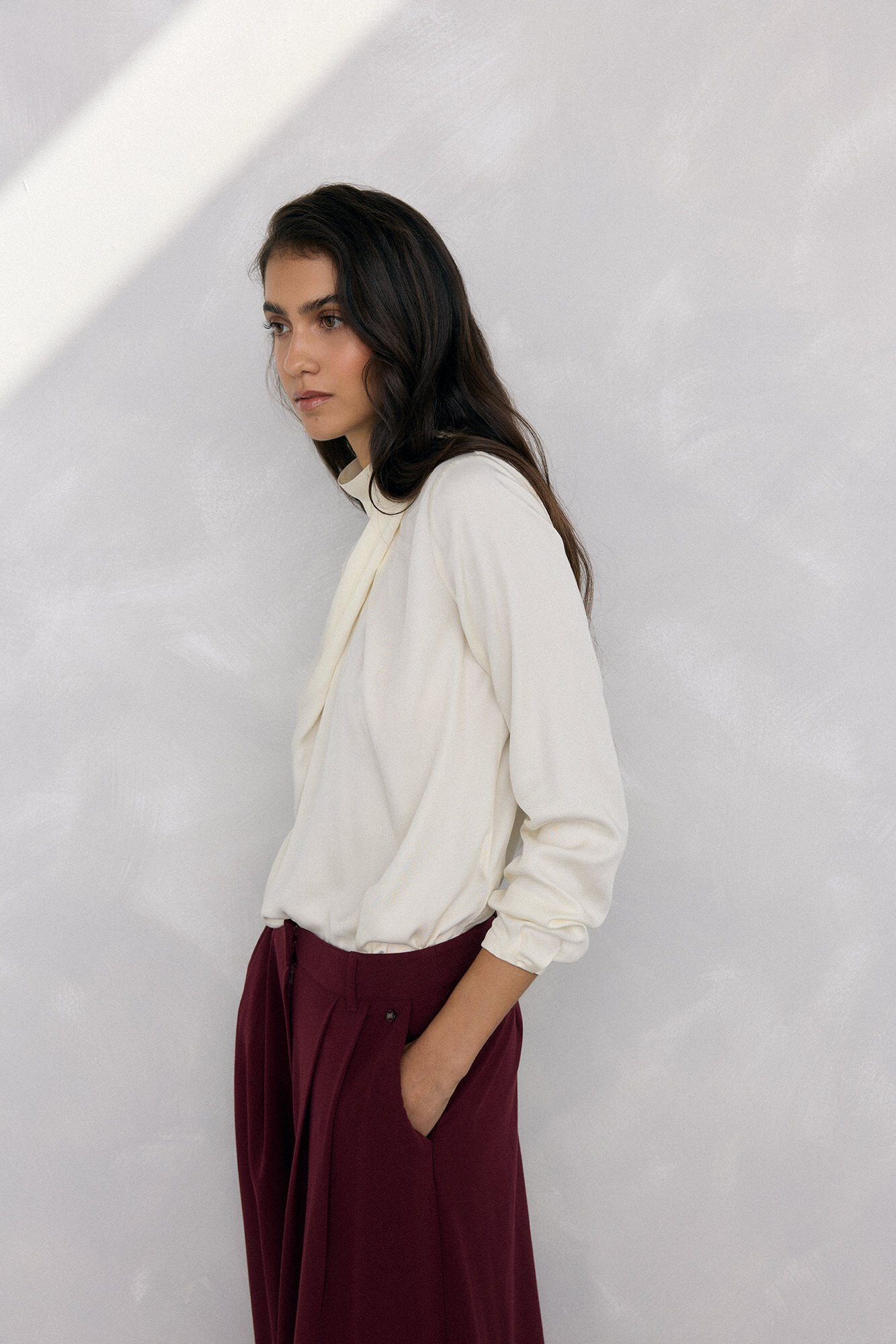 Pedro del Hierro Blusa de cetim com gola alta