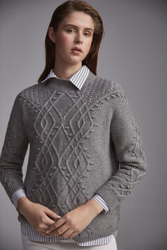 Pedro del Hierro Patterned jumper with bobbles and openwork Grey