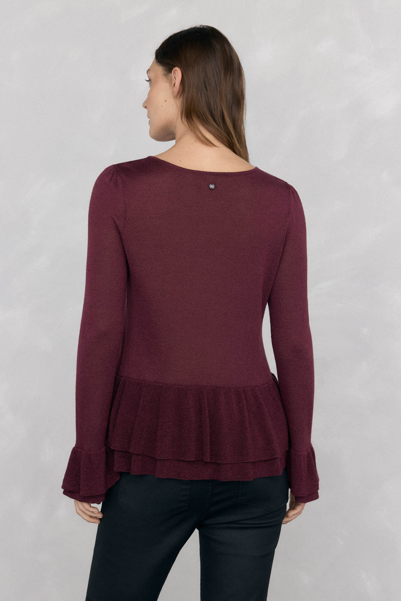 Pedro del Hierro Jersey brilhante com babados Bordeaux