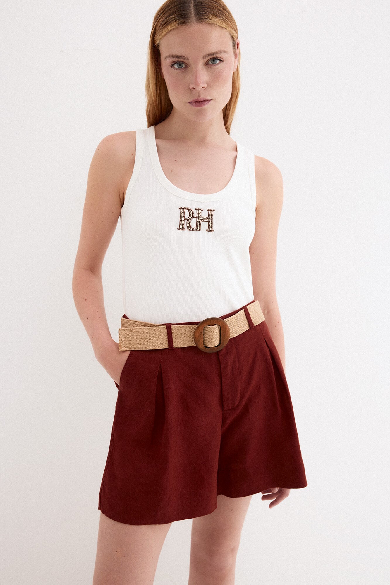 Pedro del Hierro Vest top with logo and gemstones White