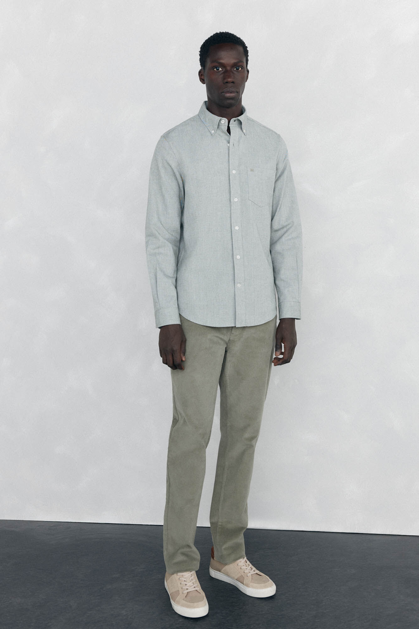 Pedro del Hierro Plain Brushed Oxford Shirt Green