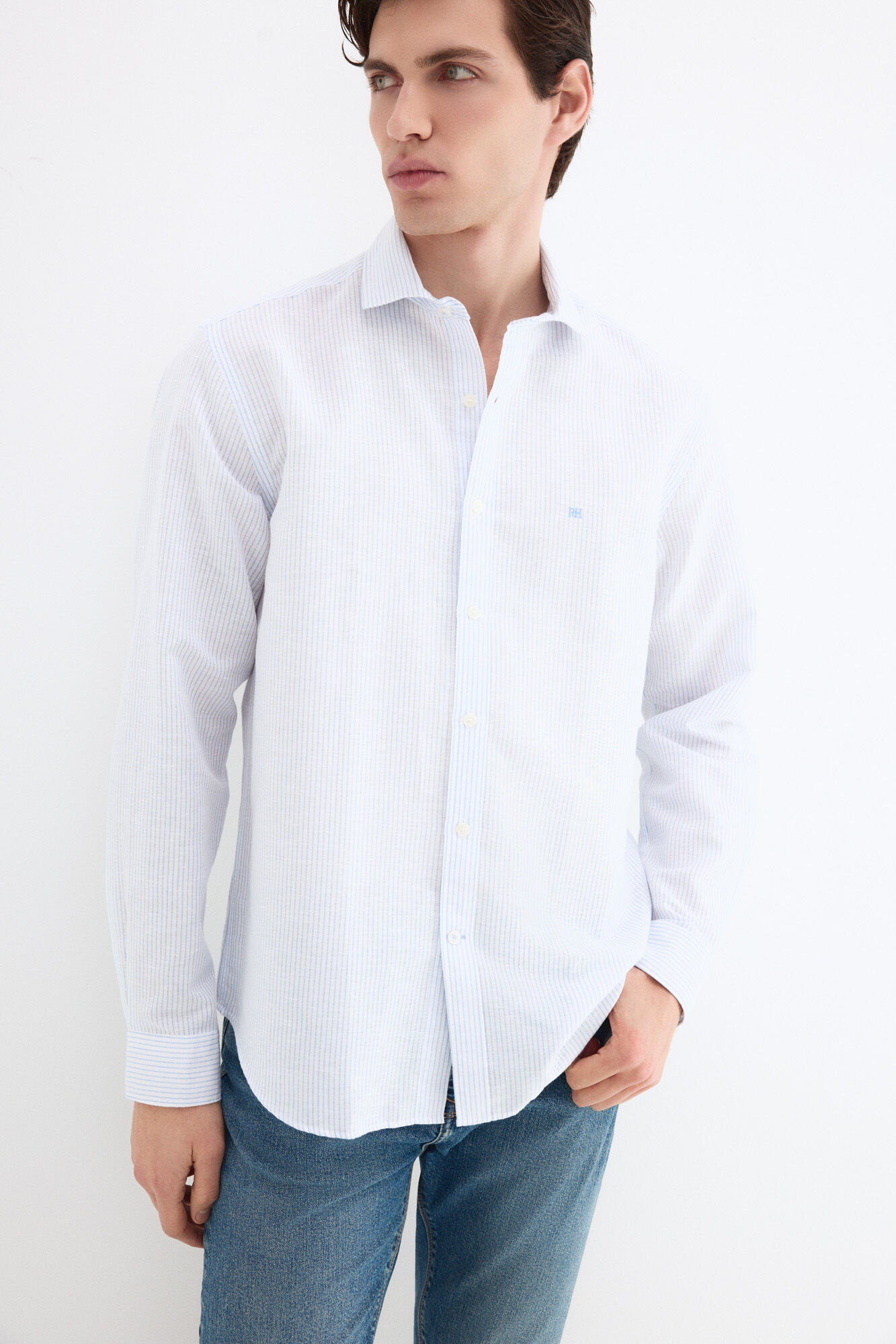 Pedro del Hierro Linen striped easy-iron dress shirt