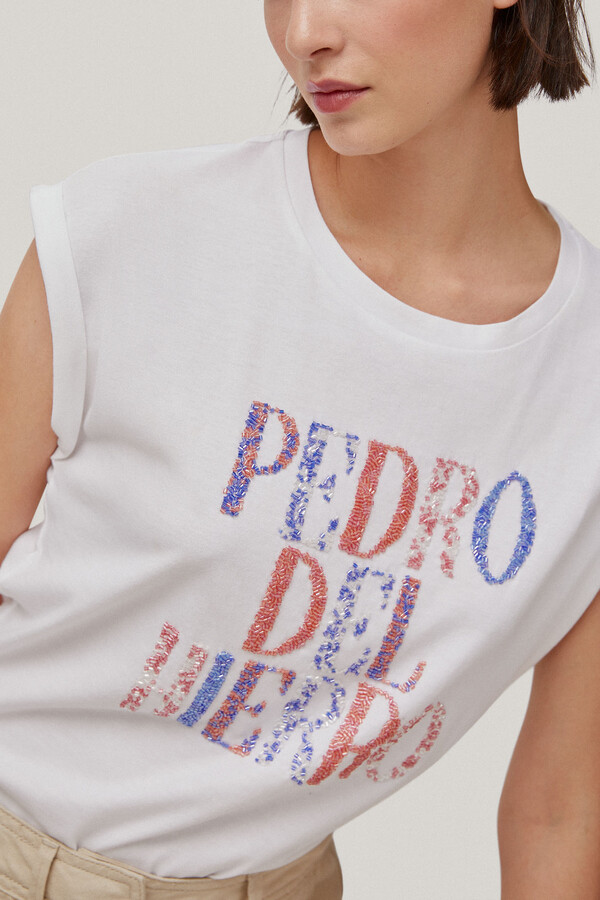 Pedro del Hierro Short-sleeved logo T-shirt Ecru