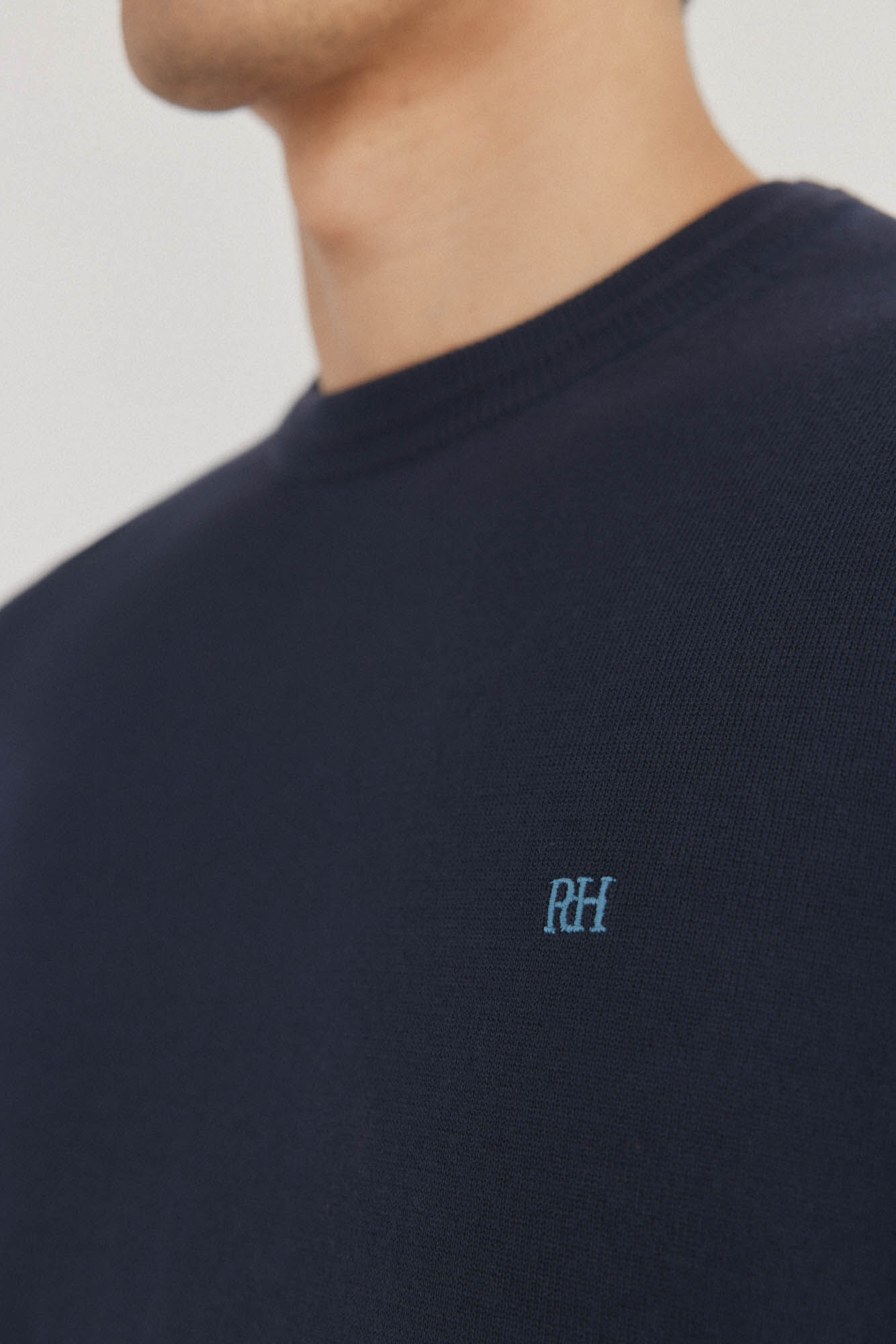 Pedro del Hierro Su&eacute;ter fino de algod&atilde;o premium com gola redonda Azul