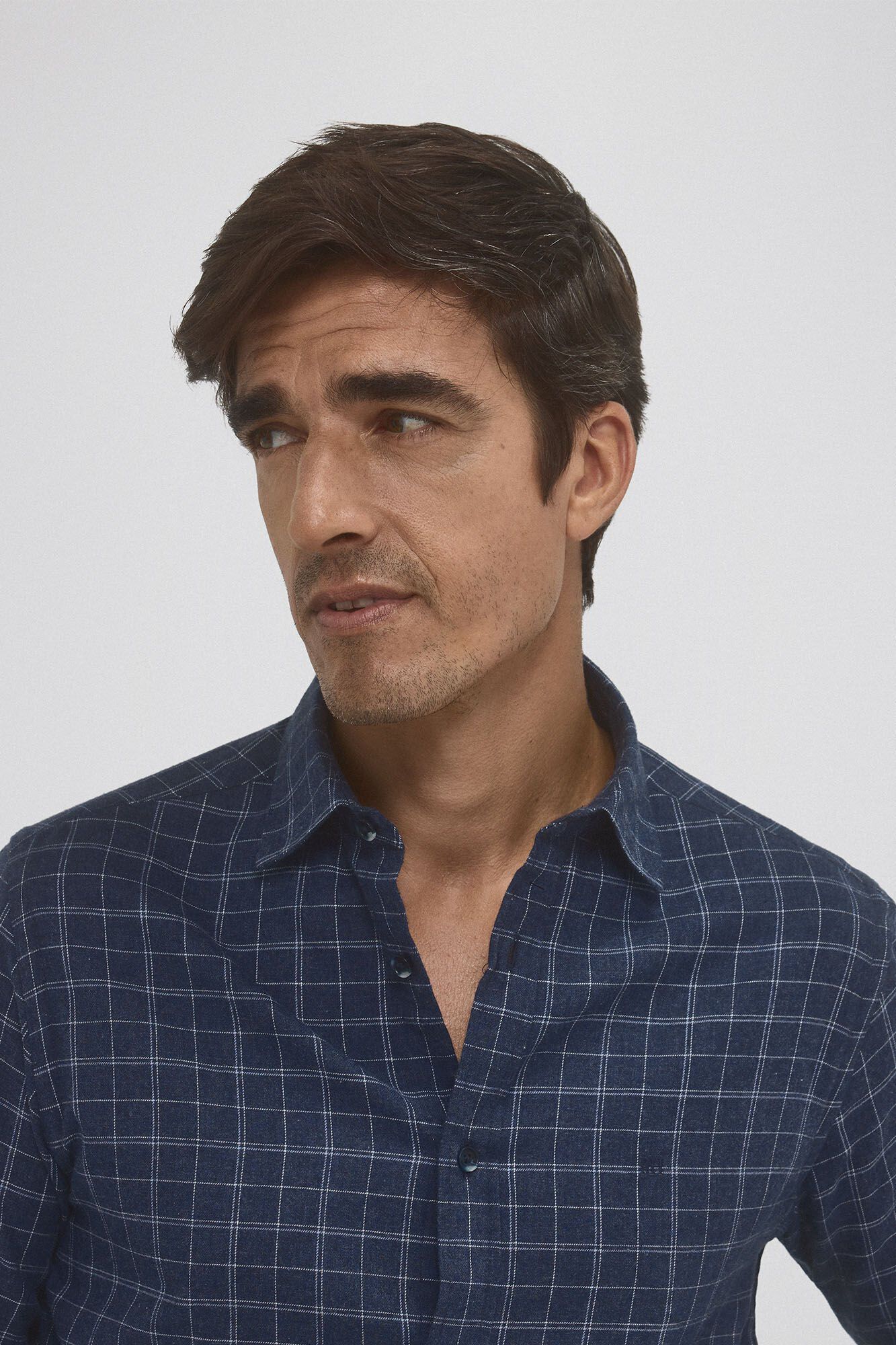 Pedro del Hierro Checked cashmere touch twill shirt Blue