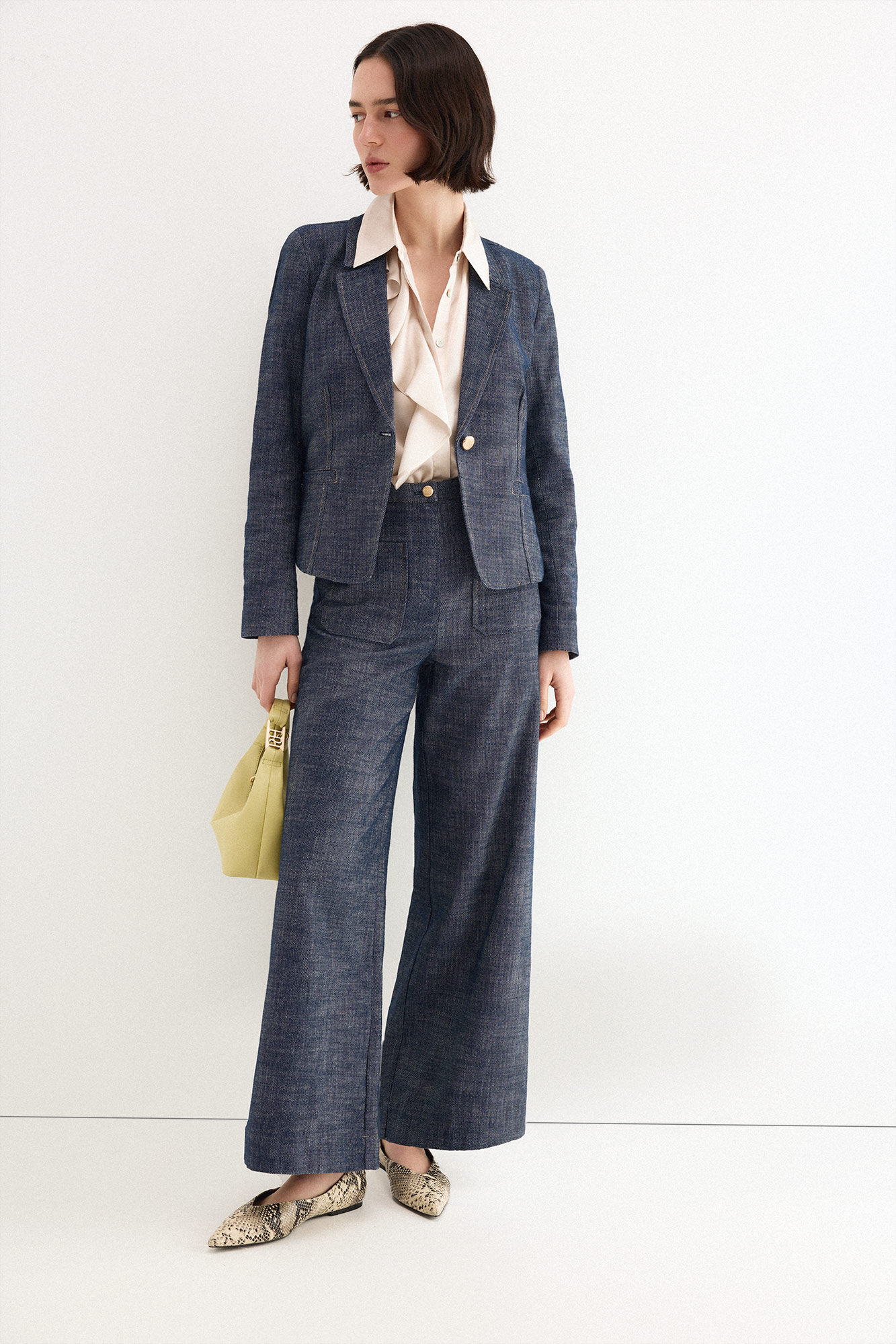 Pedro del Hierro Pantal&oacute;n ancho efecto denim Azul