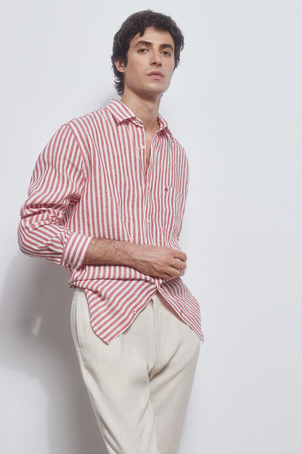Pedro del Hierro Striped linen shirt Red