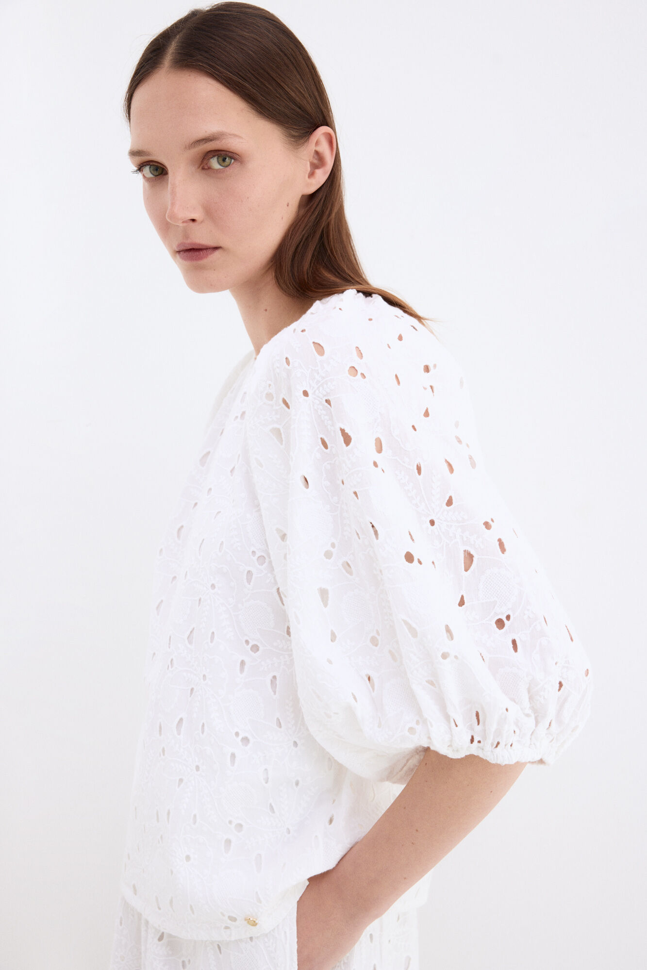 Pedro del Hierro Openwork elbow sleeve top White