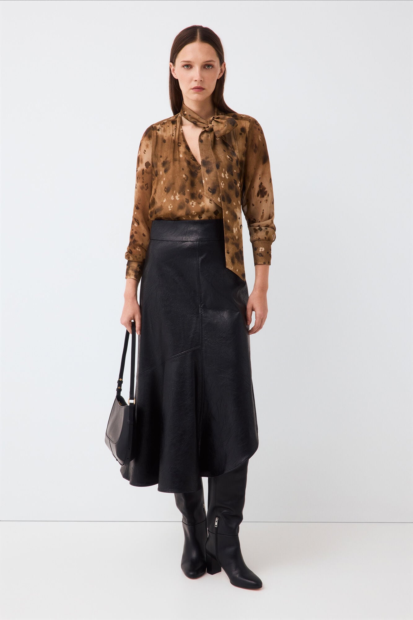 Pedro del Hierro Printed bow blouse Brown