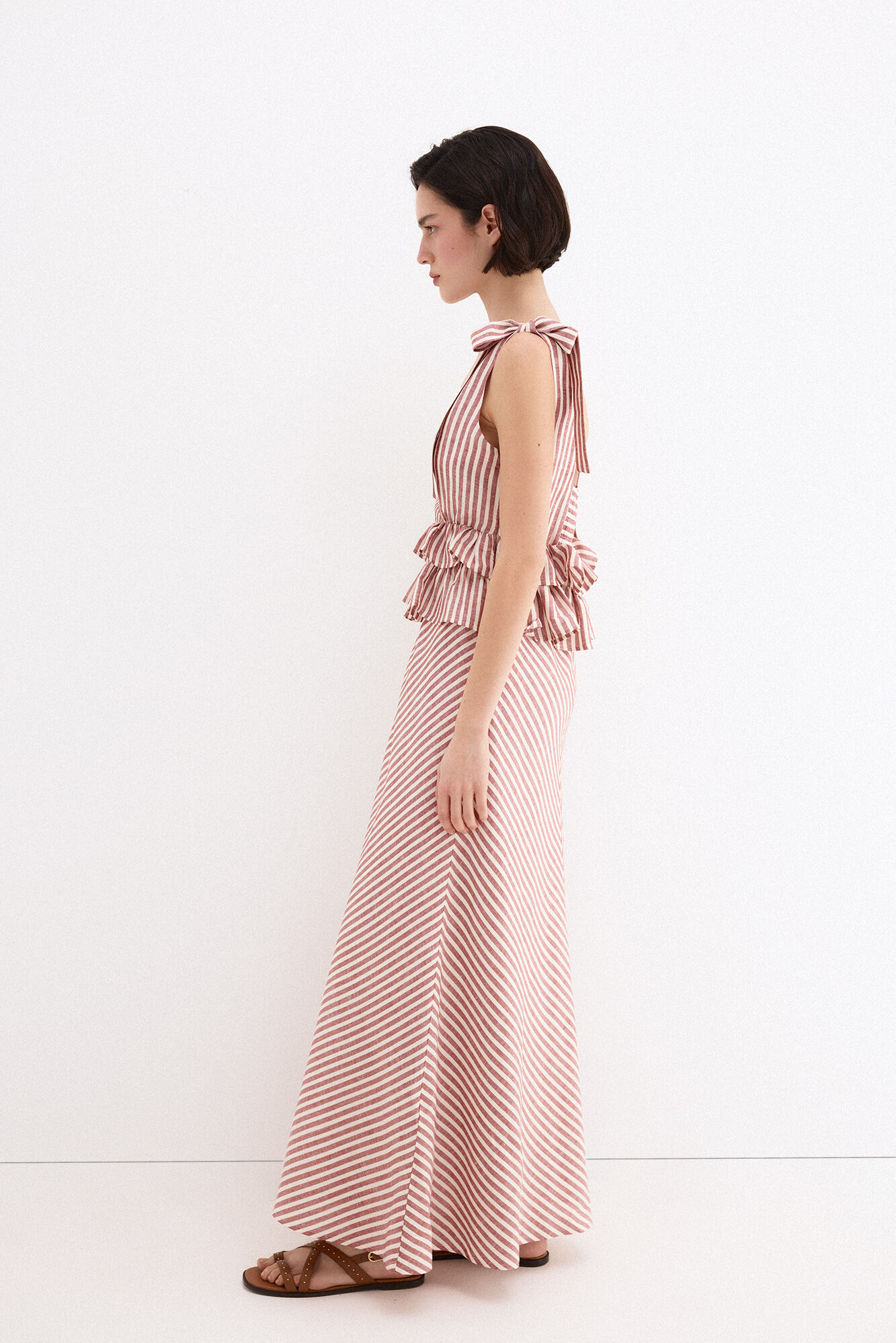 Pedro del Hierro Linen long dress with bow details Pink