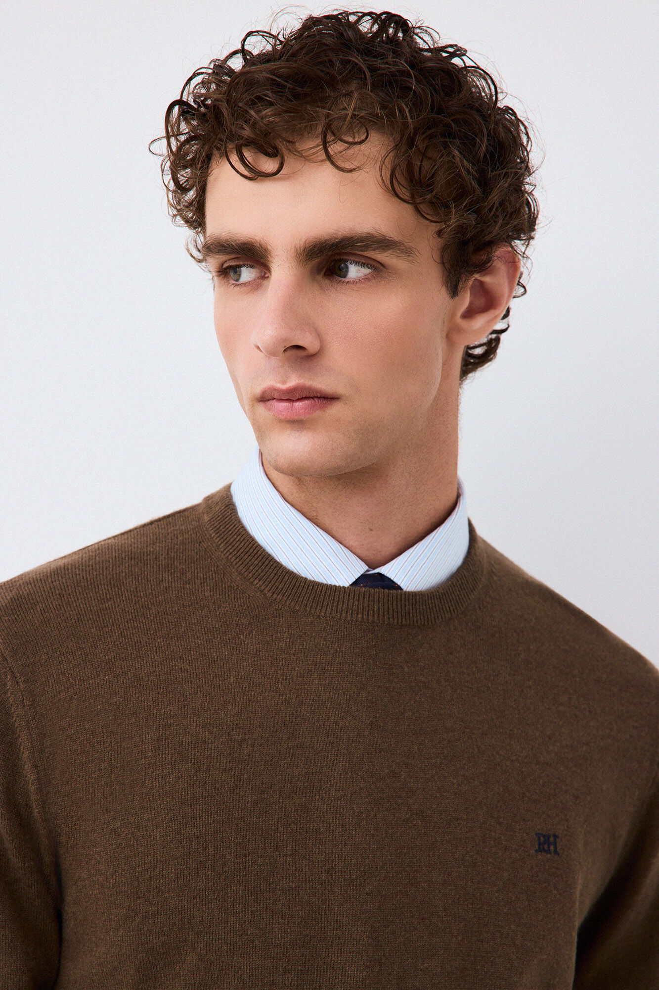 Pedro del Hierro Jersey premium lana merino cashmere Marr&oacute;n