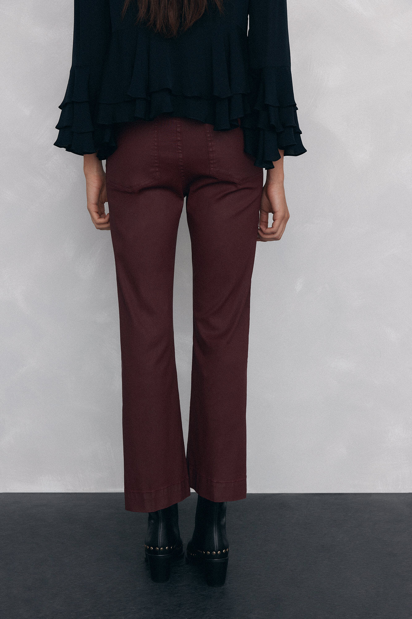 Pedro del Hierro Leather-effect flared cropped basic jeans Burgundy