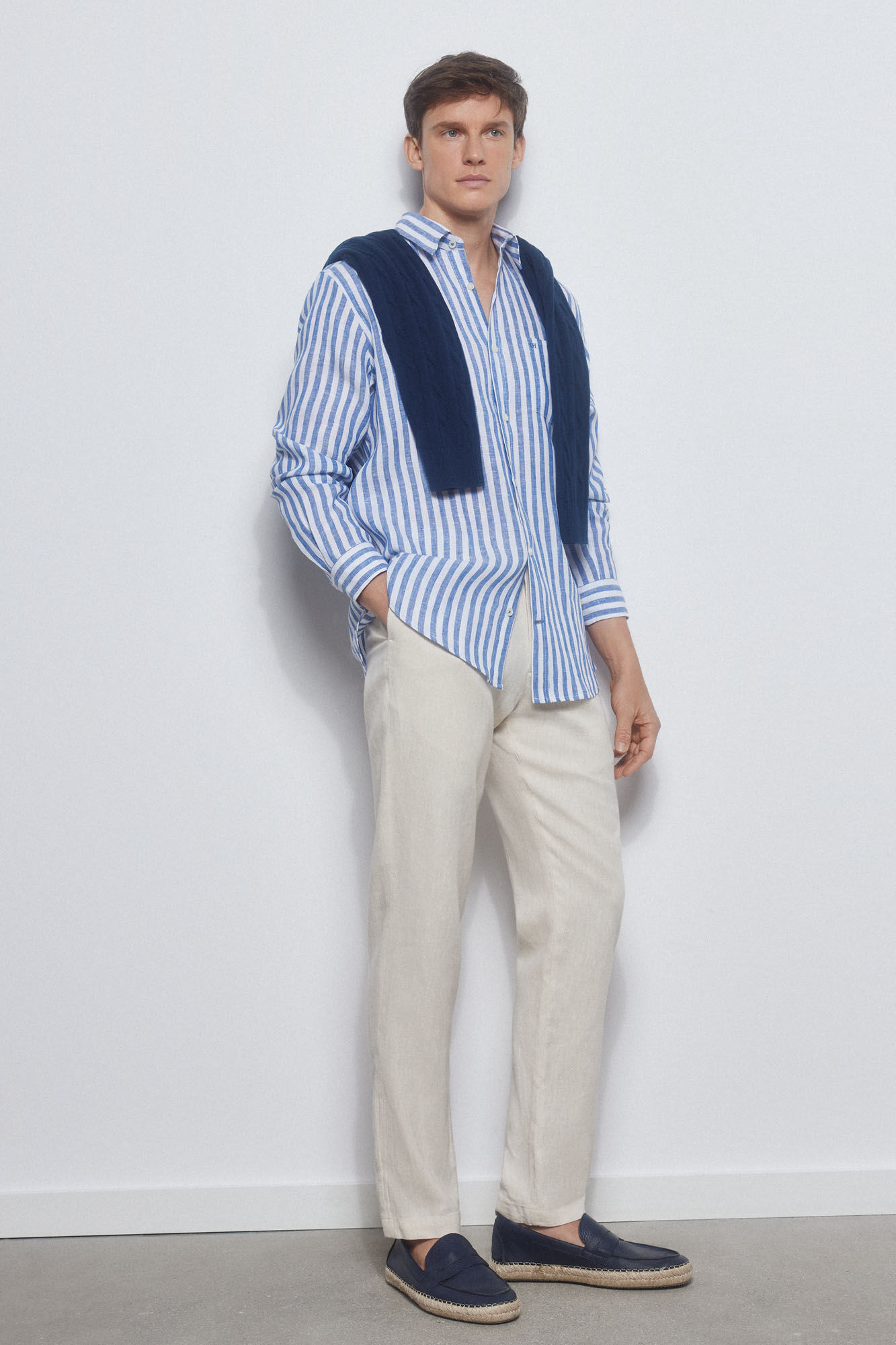 Pedro del Hierro Camisa lino rayas Azul