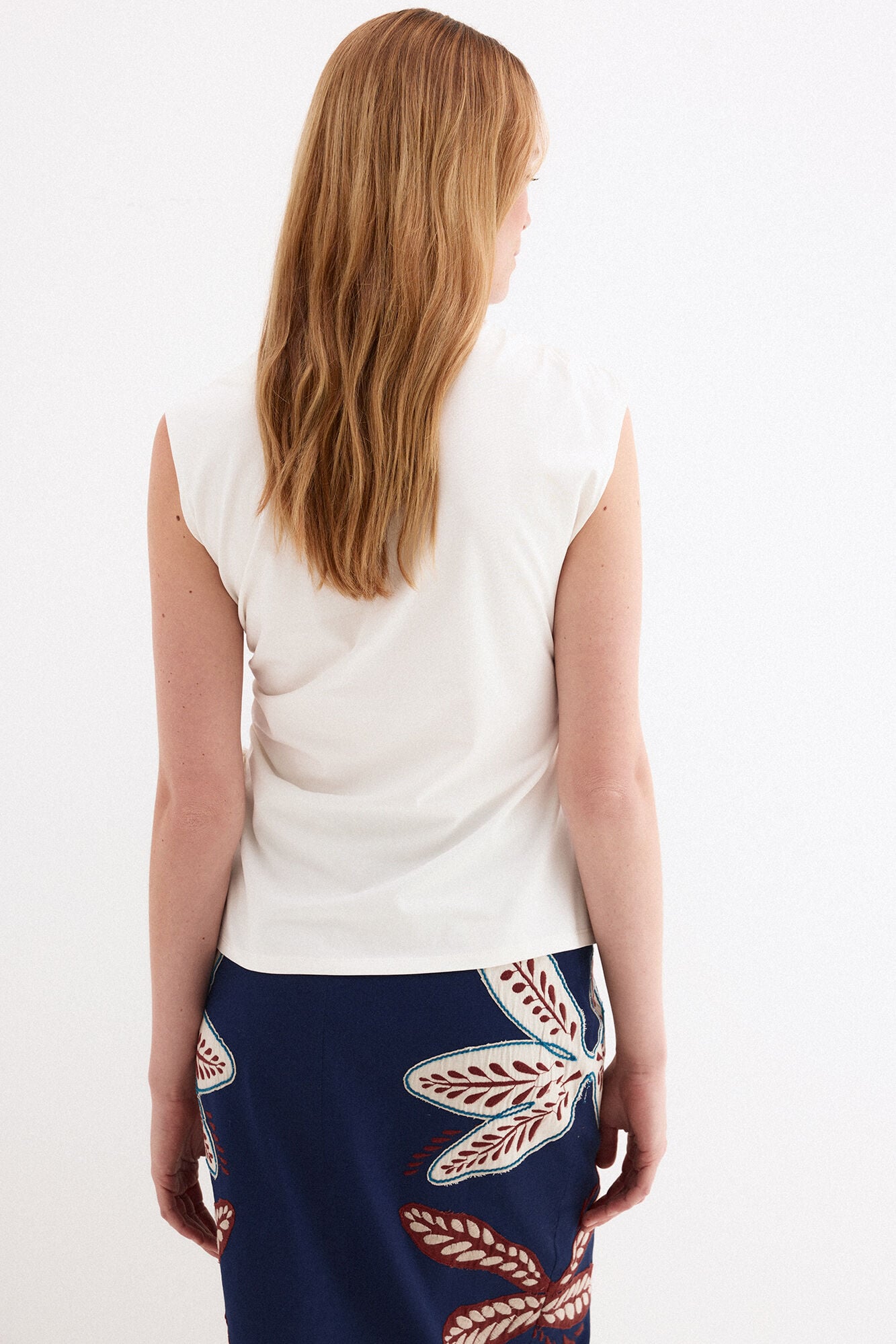 Pedro del Hierro Sleeveless T-shirt with drawstring ruching detail Ecru