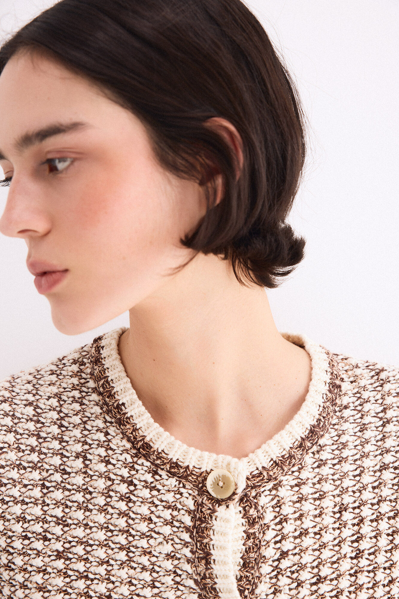 Pedro del Hierro Multicoloured textured jersey-knit jacket Ecru