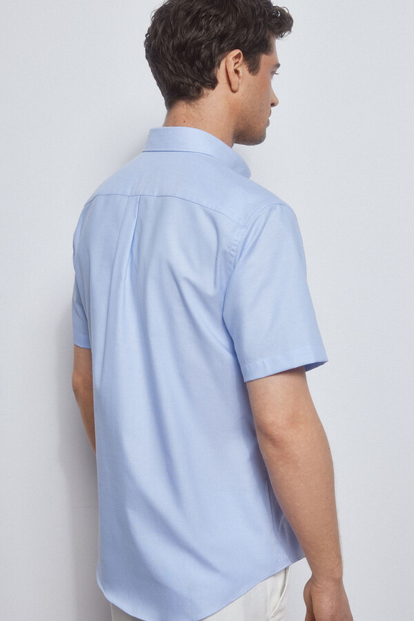 Pedro del Hierro Plain short-sleeved non-iron shirt Blue