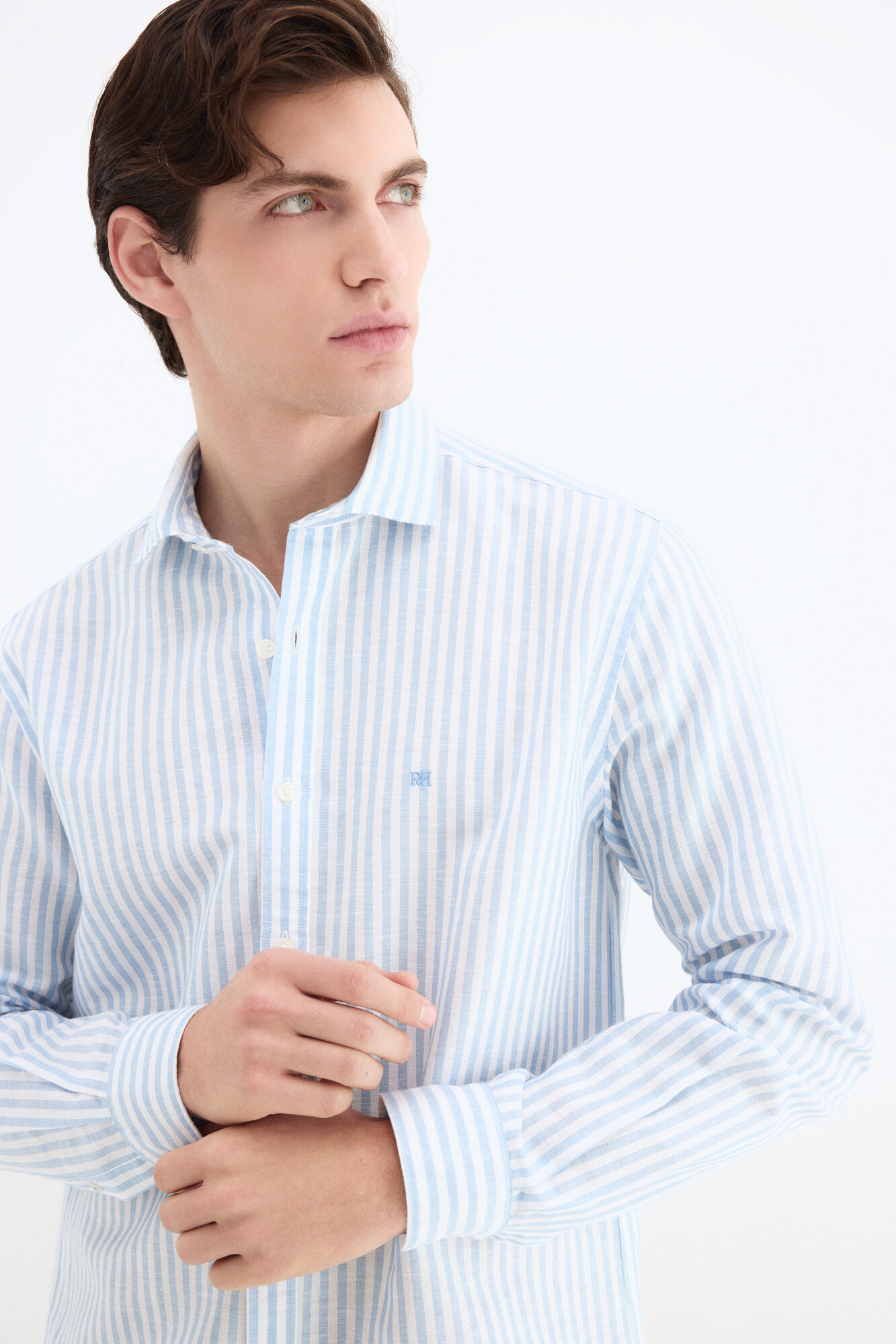 Pedro del Hierro Linen striped easy-iron dress shirt