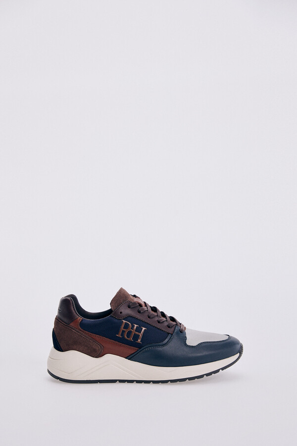 Pedro del Hierro Leather rubber-soled sneakers Blue