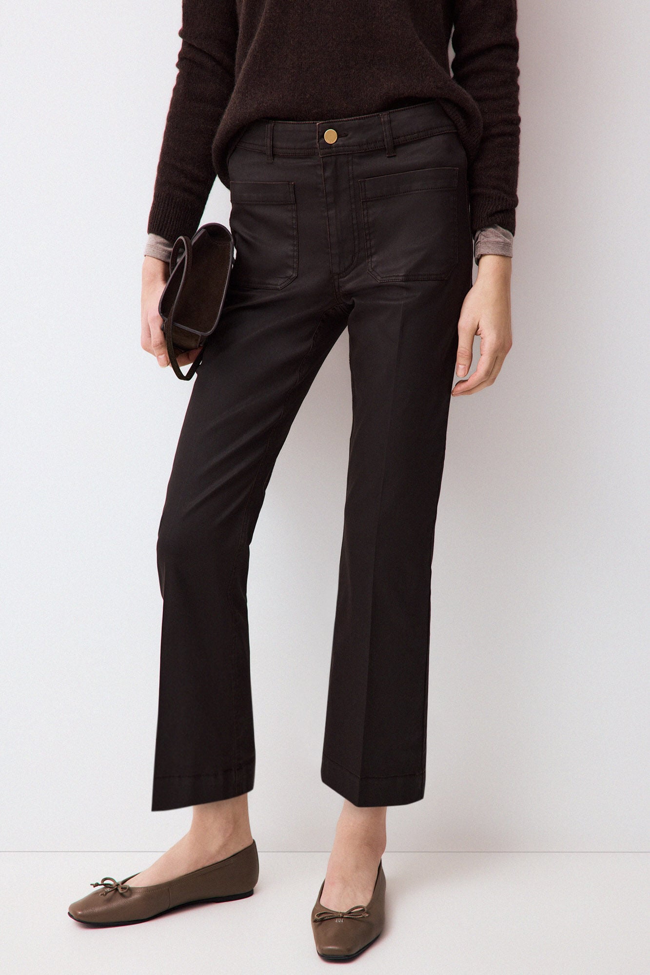 Pedro del Hierro Coated cropped stove pipe trousers